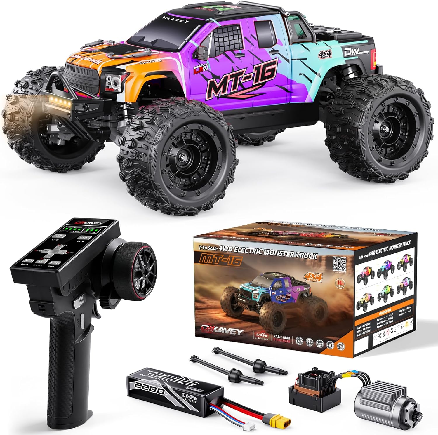 1/16 50MPH Brushless 4WD RC Truck,Upgradeable All-Terrain Remote Control Cars with 3S Battery,Waterproof Fast Off-Road RC Truggy for Adults,Suitable as Gift for Snow/Sand Adventures-Gradient Purple