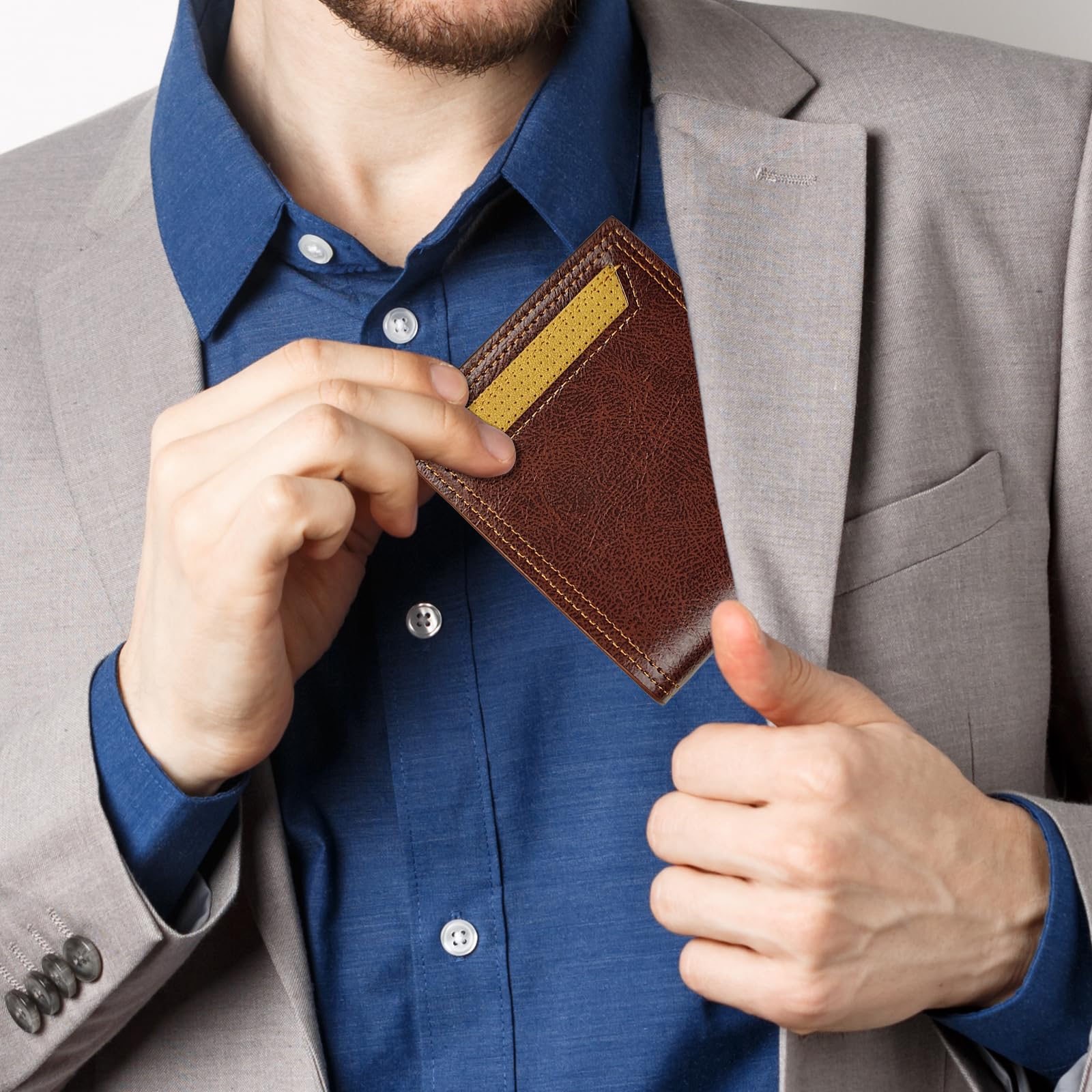 Billetera delgada y plegable, de cuero suave, multifuncional, para hombre, plegable, con ventana de identificación, tarjetero para tarjetas de crédito, Marrón, A 7