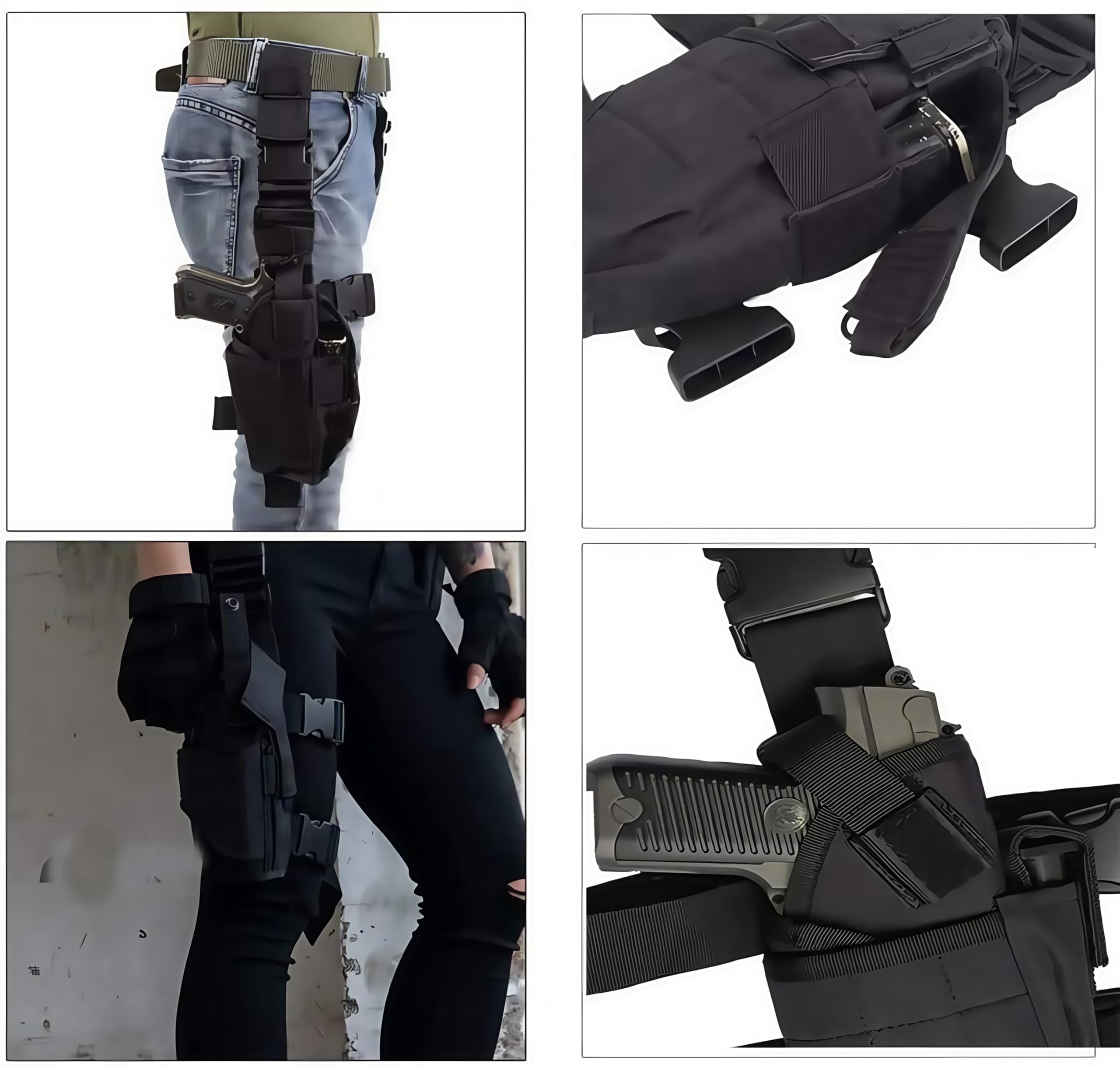 Peminkoo Funda de Pierna abatible, Funda táctica para Pistola de Muslo para diestros, arnés de Pierna con Bolsa para Cargador