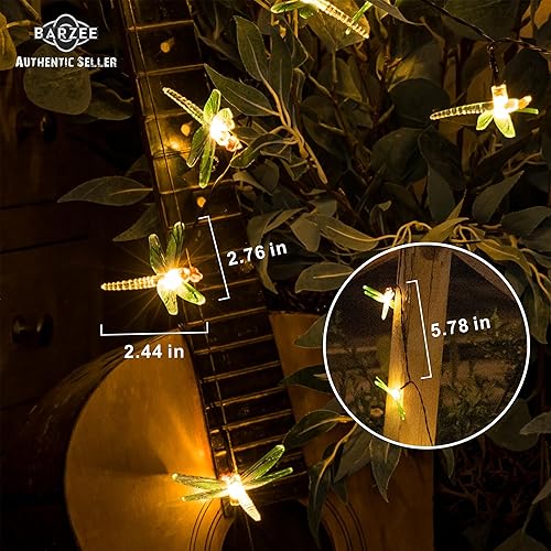 Miniatura 4 de Barzee Paquete de 2 tiras de luces solares de libélula para exteriores, total de 60 luces LED de 32 pies, 8 modos, guirnalda de luces de libélula,