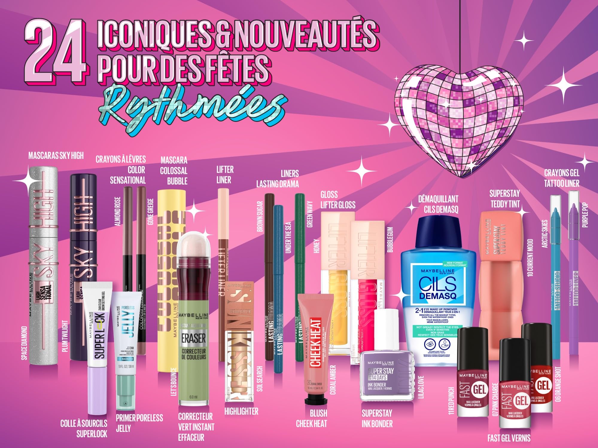 Maybelline New York – Calendrier de l'Avent 2025 – Coffret 24 Produits de Maquillage – Grand Format – Teint, Regard, Lèvres & Ongles