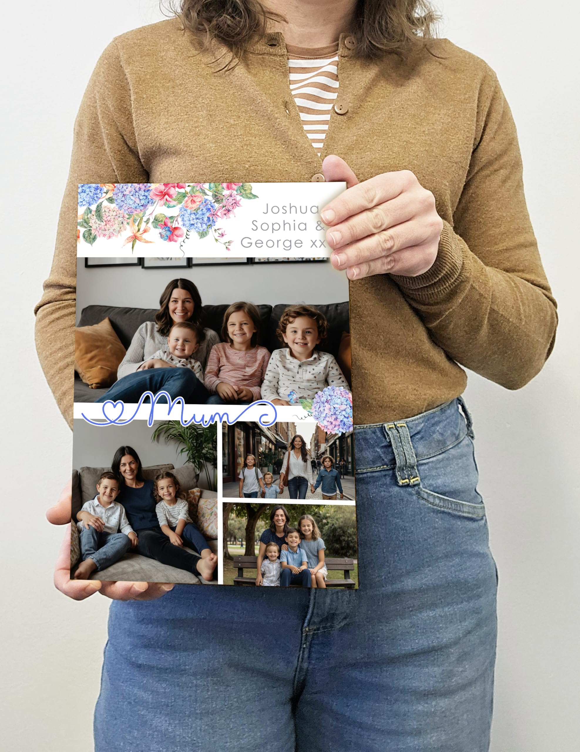 Personalised Photo Gift A4 Wooden Wall Art Mother's Day Customised Print for Mum Mummy Grandma Nan Gift, Blue Floral - Image 5