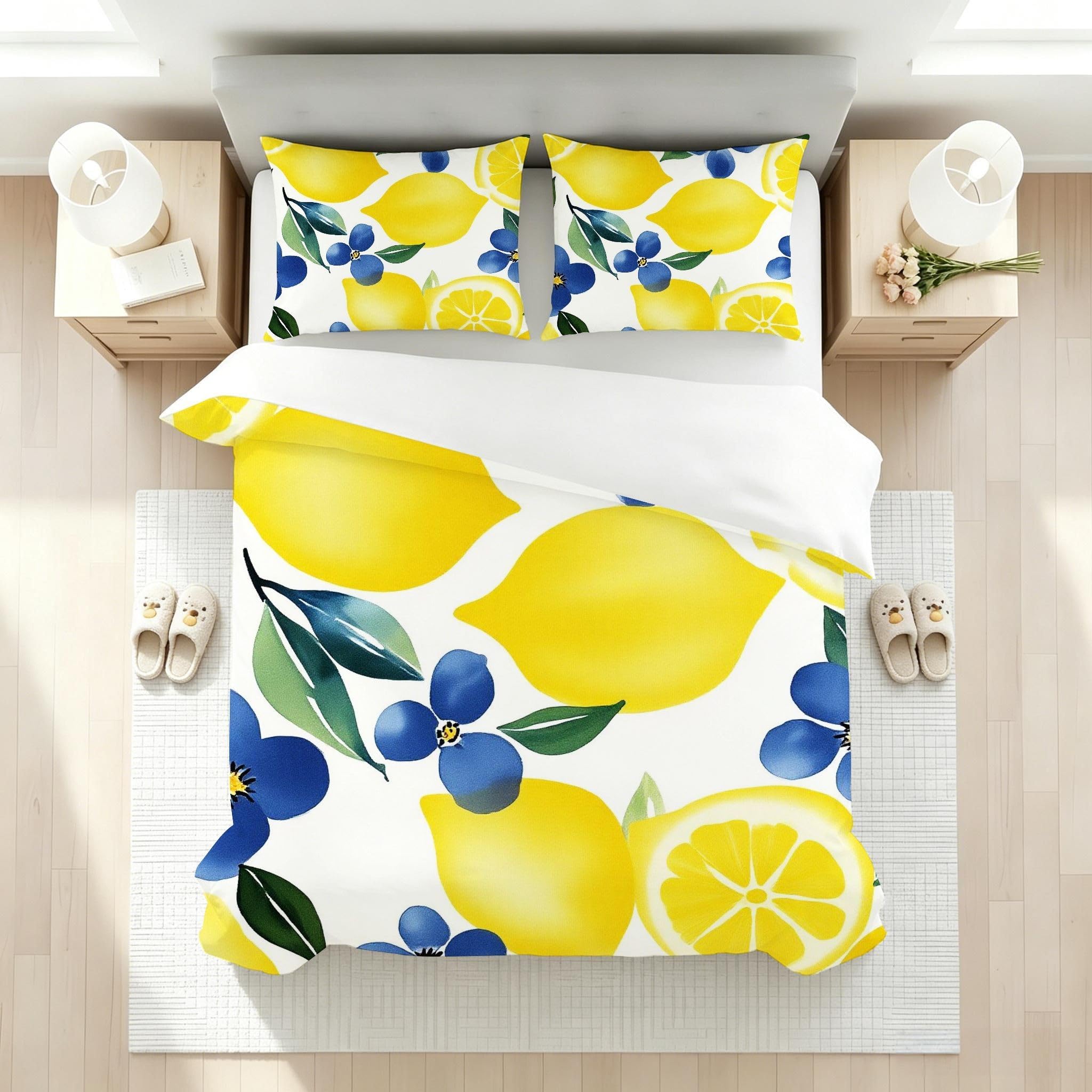 Copripiumino Matrimoniale Limone Giallo 260x240, ZQ9594 | Traspiranti Durevoli Microfibra, per Tutta la Famiglia, Matrimoniale, per Tutte le Stagioni, con 2 Federe 50x80 cm