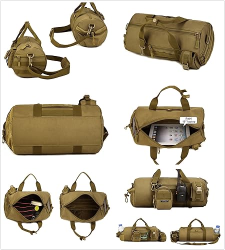 Vista 5 de UNISTRENGH Cilindro táctico de viaje MOLLE bolsa de mano militar con correa de hombro desmontable, Negro -, Deporte al aire