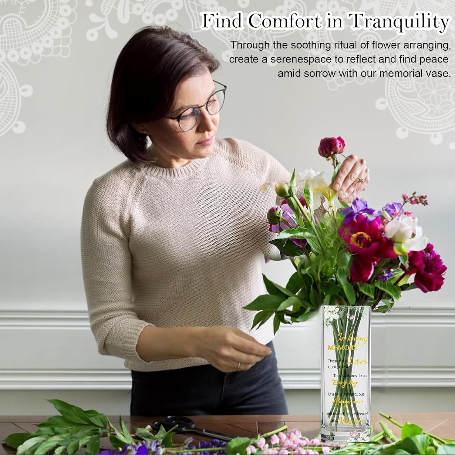 Sympathy Memorial Flowers Vase Sympathy Gifts for Loss of Loved One Dad Mom Husband Sister Friend Grief Gifts for Women Bereavement Condolences Gift for Loss Grieving Sorry for Your Loss Glass Vase