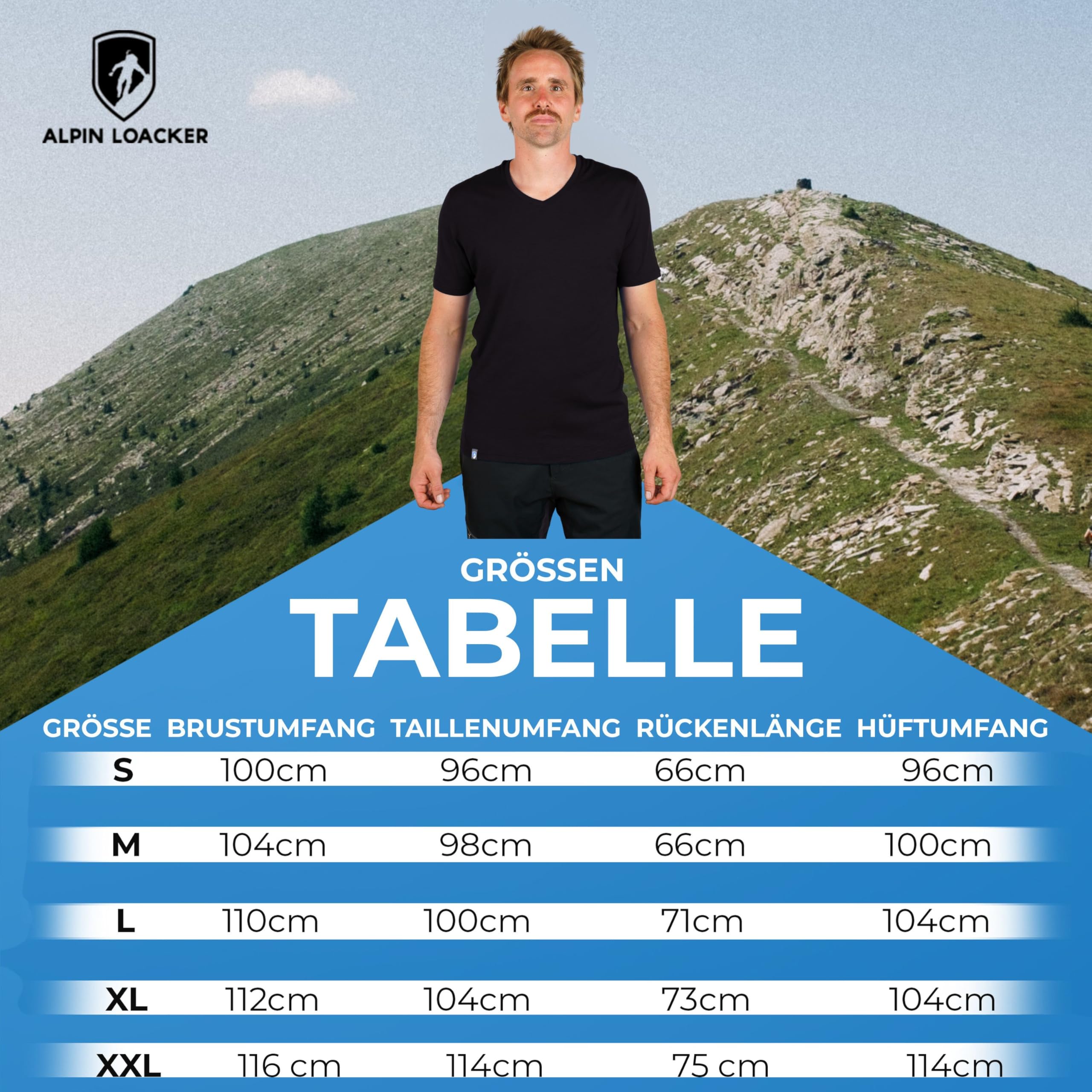 ALPIN LOACKER T-Shirt en Laine mérinos à Manches Courtes pour Homme - Anti-Transpiration - Haut Thermique Respirant et Polo, Col en V Noir XL