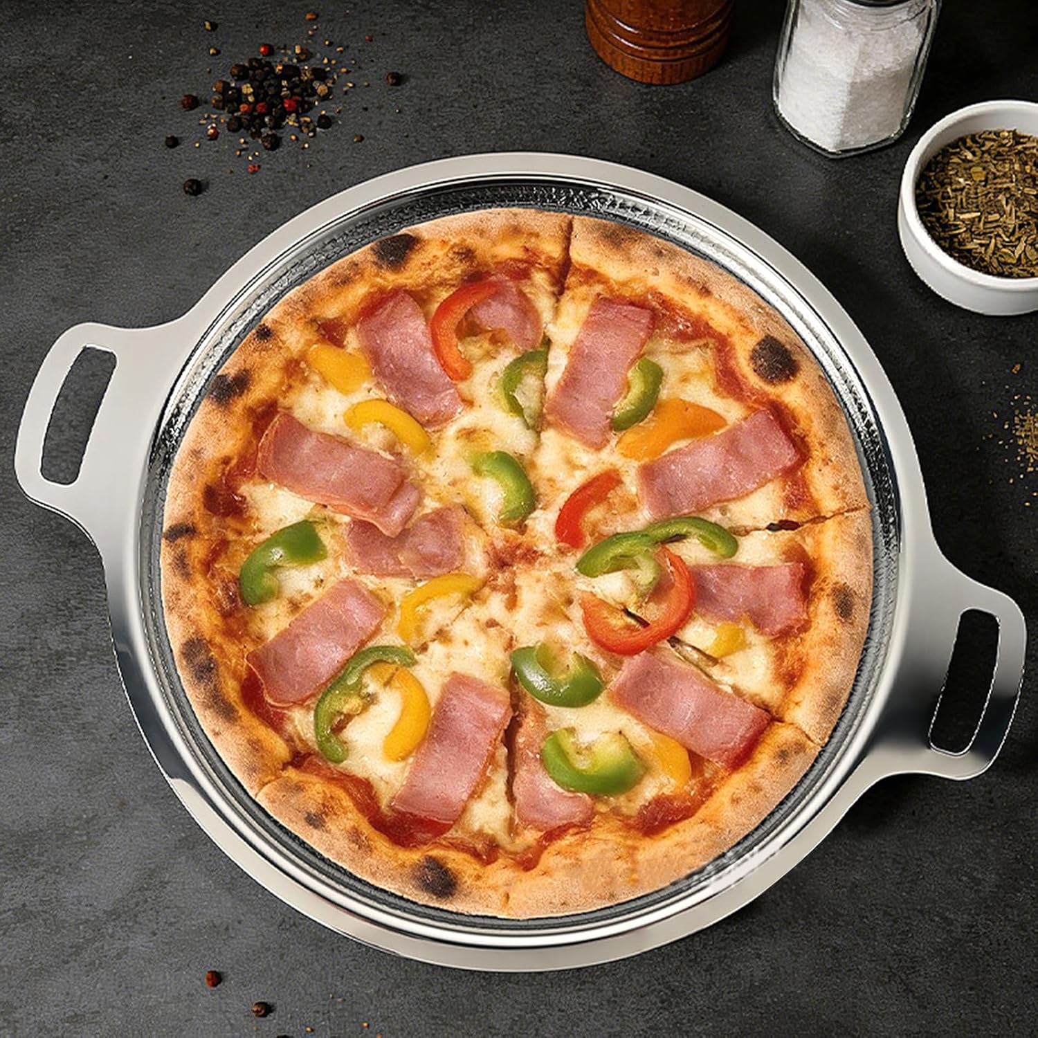 Upgrade Titanium Hammered Pan - Non-stick Double Handle Crepe Pan, Ultra-durable & Scratch-resistant, Even Heating Frying Pan For All Cooktops 15.75IN