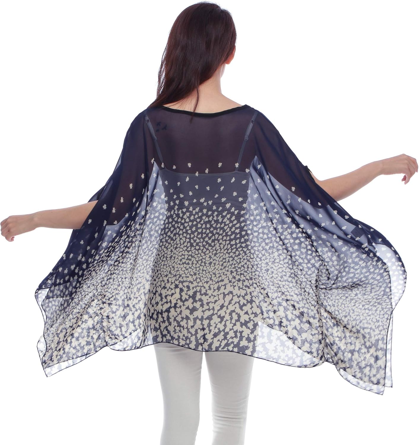 Max Hsuan Women's Loose Solid Sheer Chiffon Caftan Poncho Batwing Tunic Top Blouse Summer Oversized Shirts - Image 5