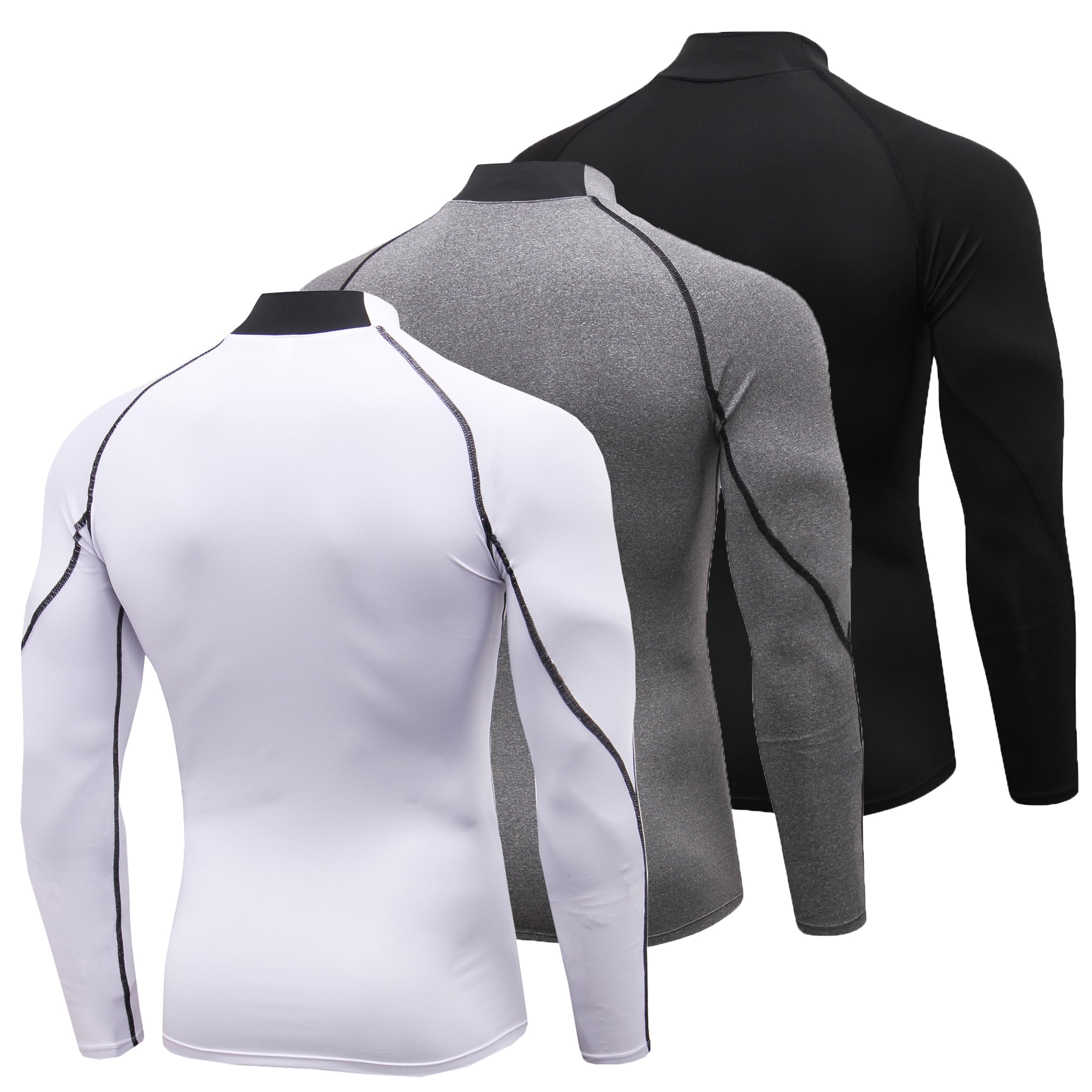 YUSHOW Kompressionsshirt Herren Langarm Halbhoher Kragen - Atmungsaktives Funktionsshirt Slim Fit für Fußball, Ski & Training - Schnelltrocknend & Formstabil