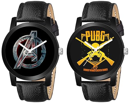 Swadesi Stuff Black Color PUBG & Avenger Analogue Watch for Men & Boys - Combo of 2 Watches