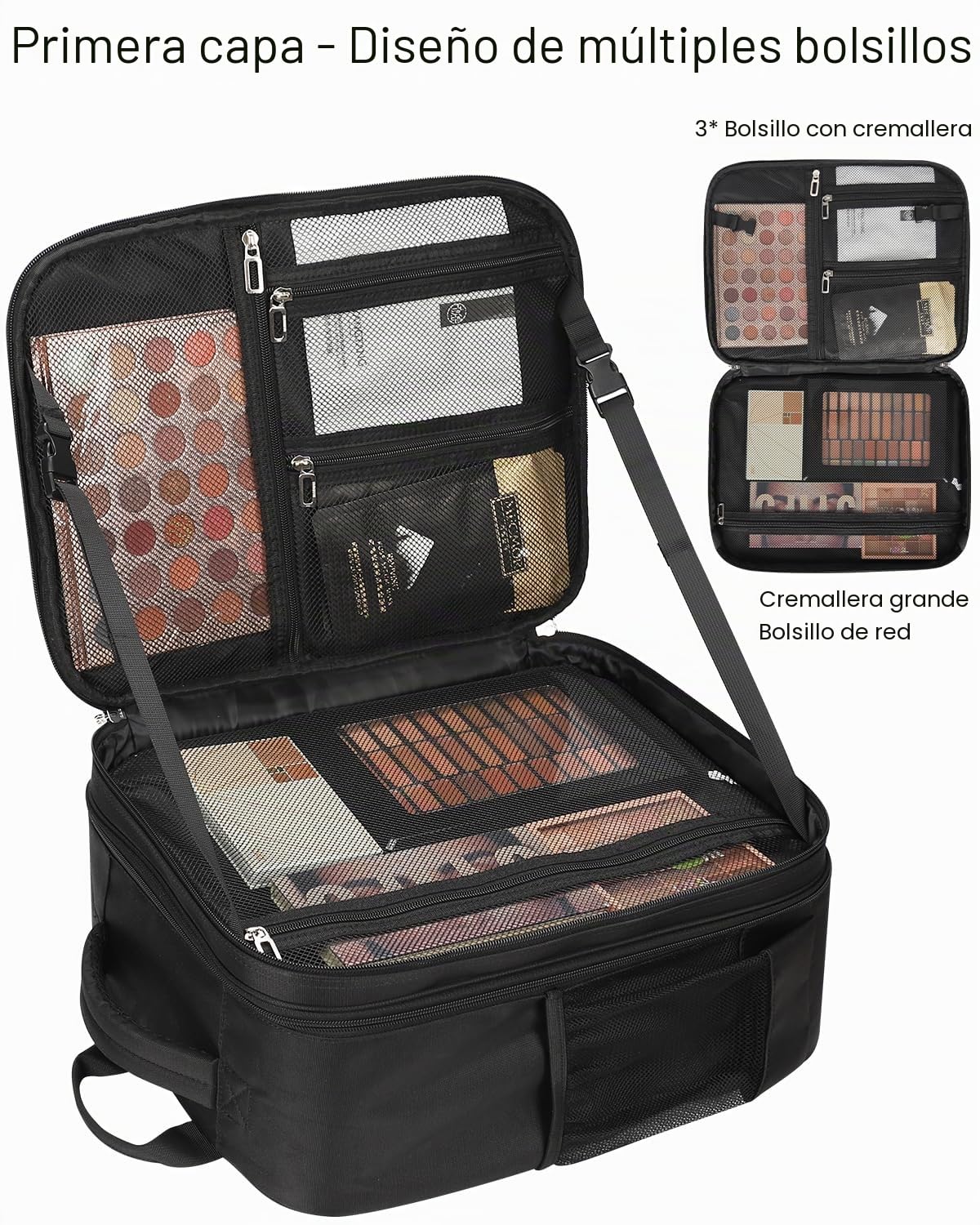 Relavel Mochila de maquillaje extra grande, bolsa de maquillaje profesional de viaje, bolsa de maquillaje para mujeres, organizador de almacenamiento para artistas de maquillaje, 3 capas, gran