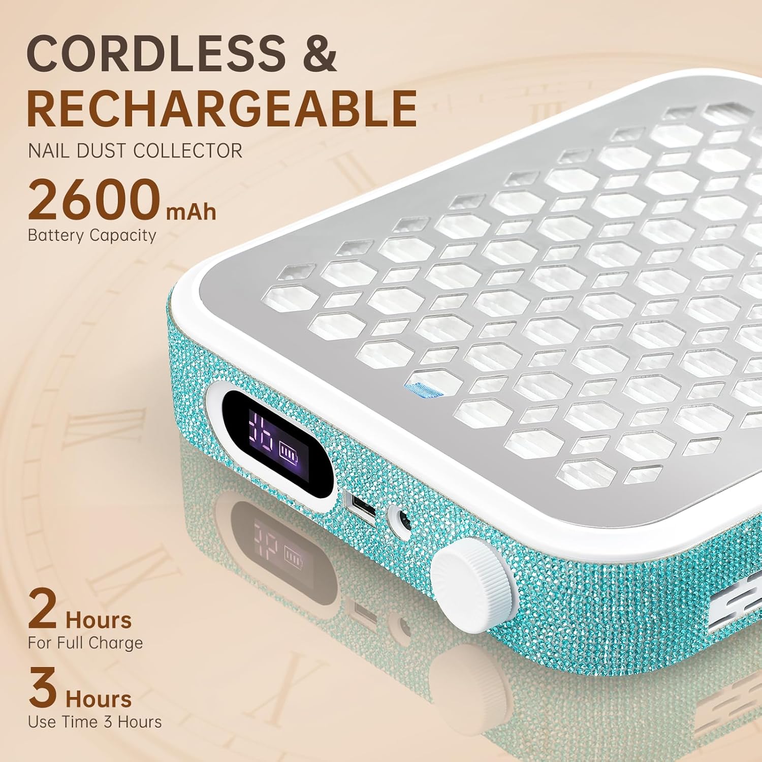 Nail Dust Collector, Rechargeable Dust Collector Nail Tech, Powerful Vacuum Fan Vent Dust Collector Extractor & 503 Nail Dust Collector Replacement Filter, 3PCS Reusable Dust Filter