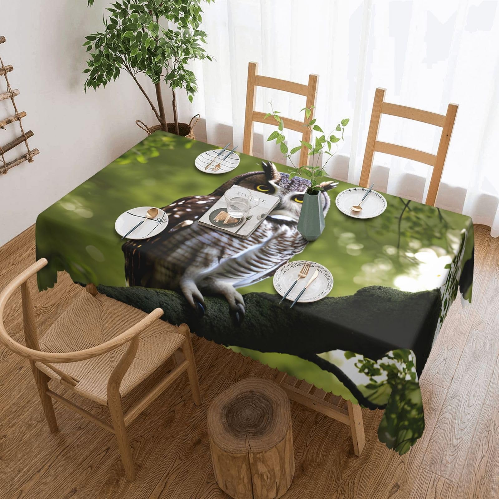 Nappe rectangulaire hibou tissu imprimé branches pour événements