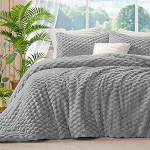 BEDELITE Fluffy Twin Comforter Set - Light Grey Fleece Soft Comforter for Twin Size Bed, Luxury Warm Bedding Set for Winter, Fuzzy Bed Set 2 Pieces (1 Comforter, 1 Pillowcase)
