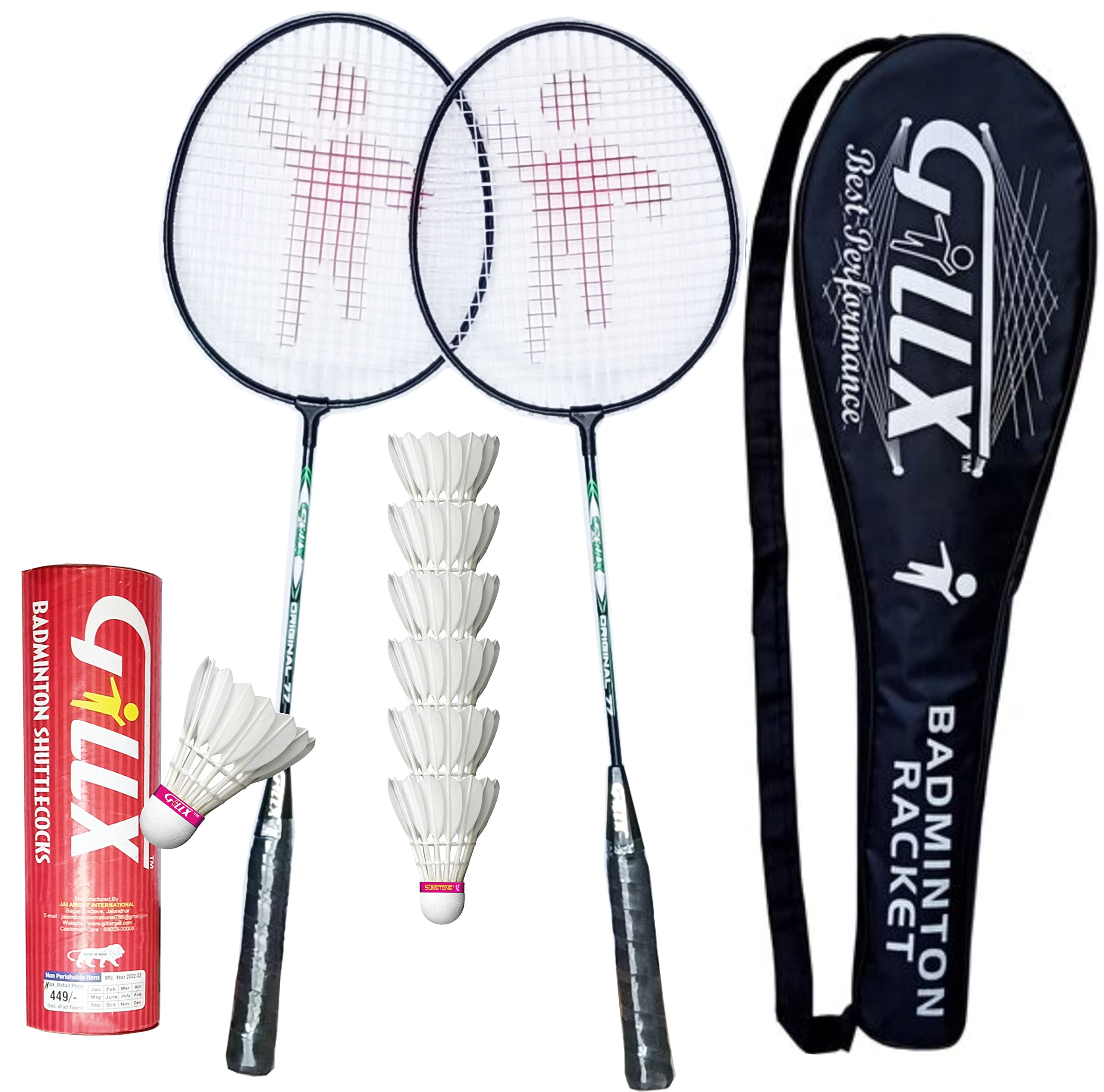 GILLX Badminton Rackets 2 Piece 6 Feather Shuttle Cocks Full Cover (B0B34MG3YQ) Amazon Price History, Amazon Price Tracker
