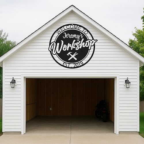 Miniatura 6 de Letrero de garaje personalizado para mecánico, decoración de pared de metal personalizada para hombres que aman las herramientas, motores y