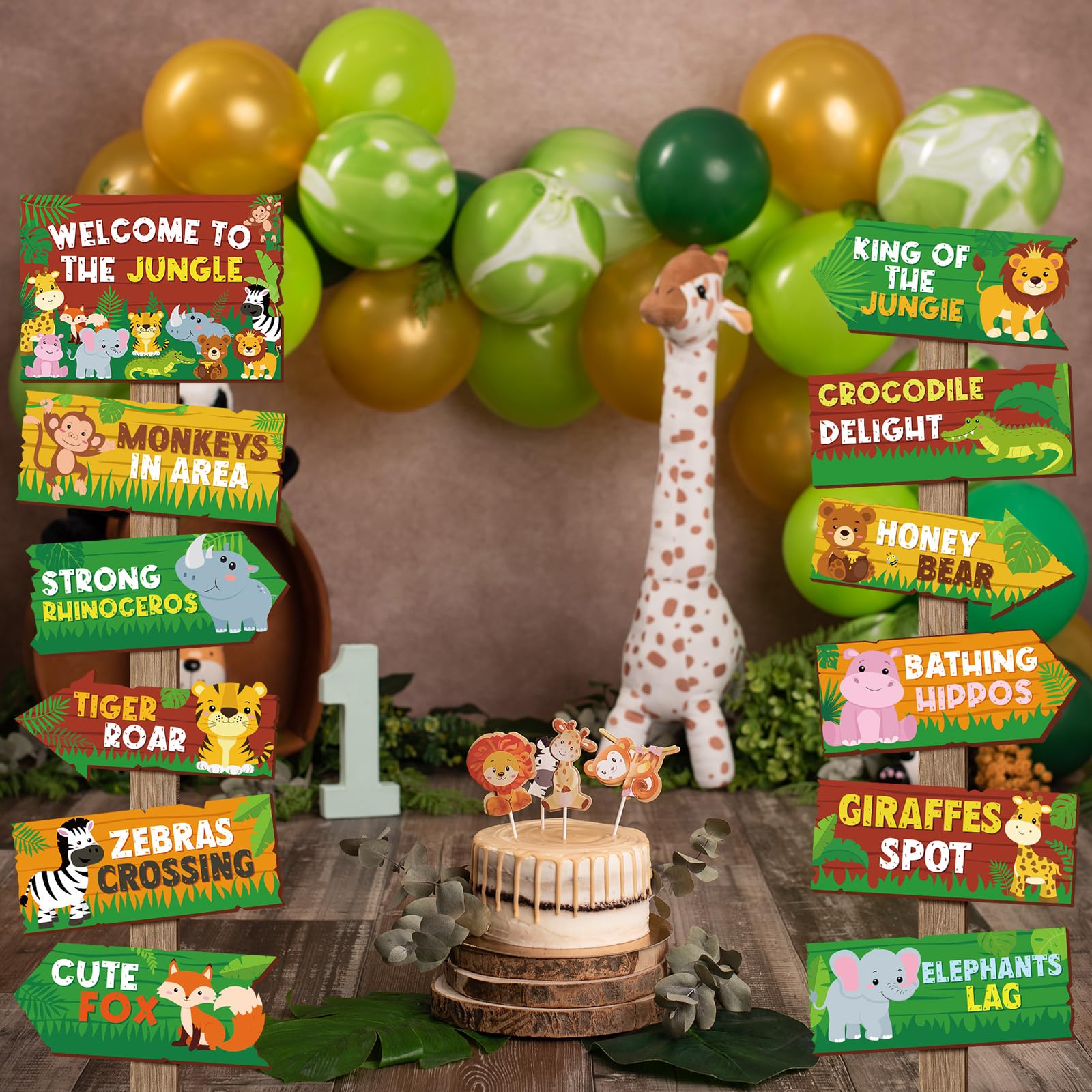 24 Stück Safari Party Schild für Willkommen im Dschungel Safari Thema Party Dekorationen Wildtier Richtungsschilder für Zoo Tier Thema Geburtstag Party Karneval Party Supplies