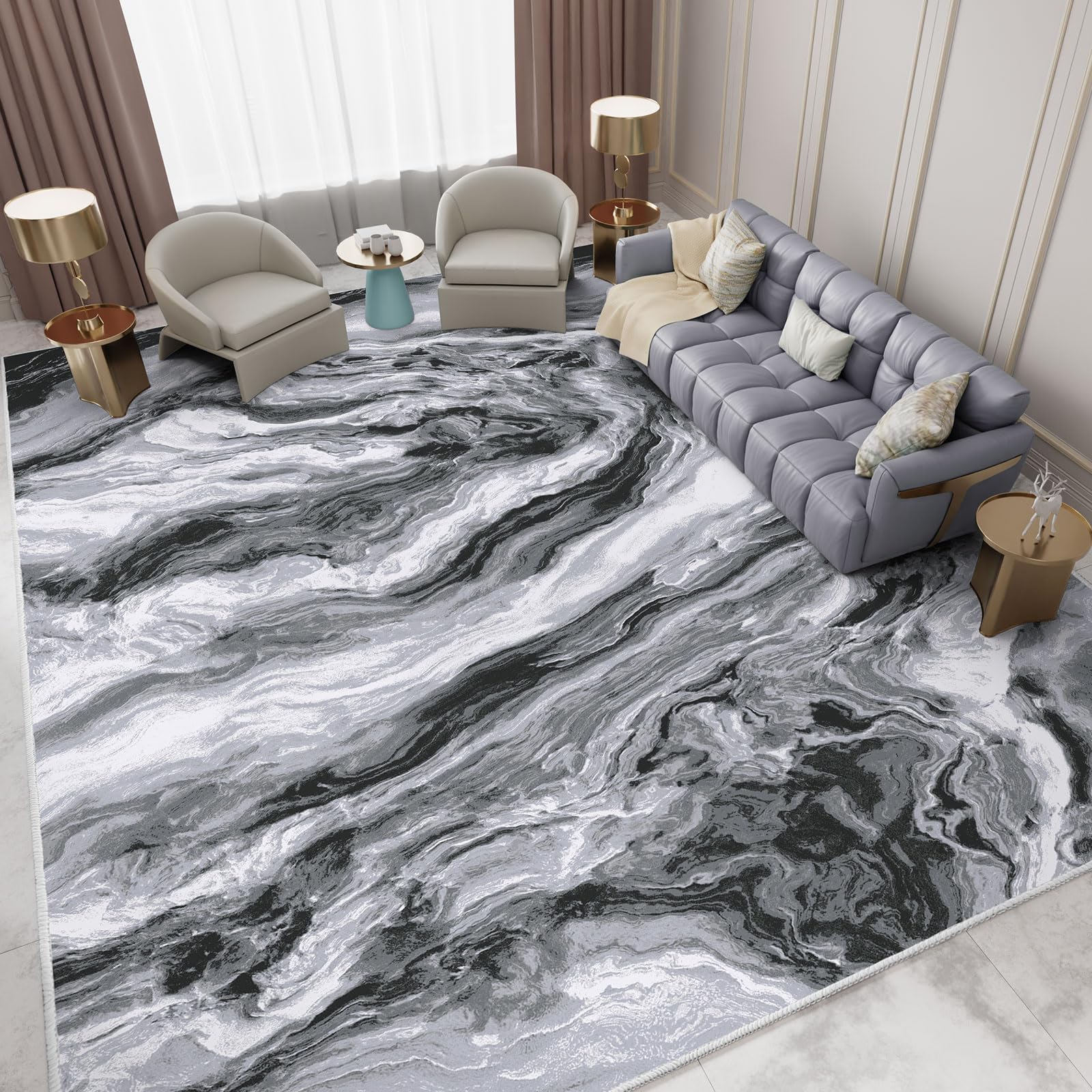 IKALIFE Alfombras Salon Modernas Lavable - Abstracta Alfombra Pelo Corto Alfombra Sala Alfombra Grande Salon Antideslizante para Habitacion Comedor Dormitorio 160x230 cm Gris