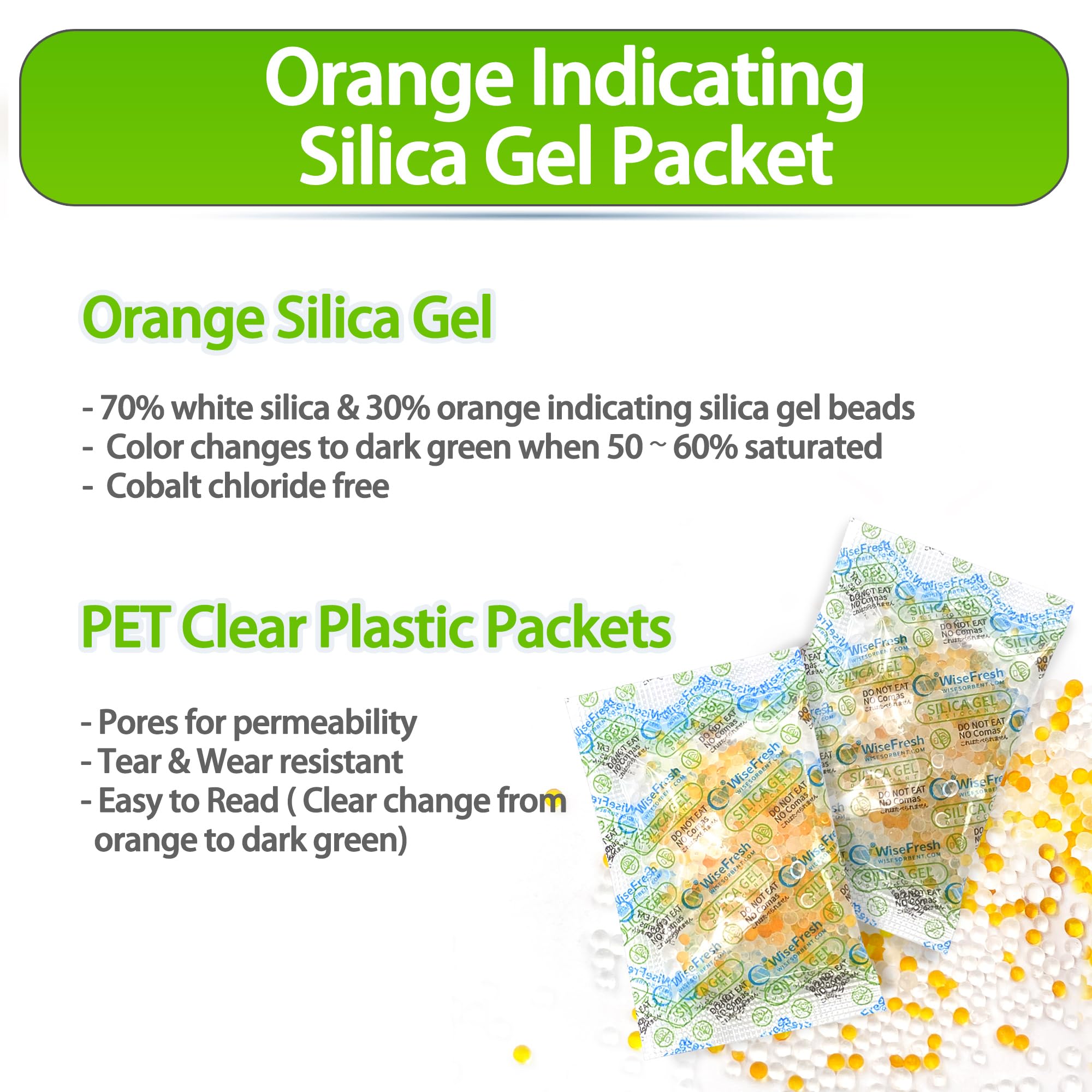 Wisesorb 100pcs 5 Gram Food Safe Desiccant Pack, Indicating Silica Gel Packets -Silica Gel Moisture Absorbers for Storage, Silica Packets