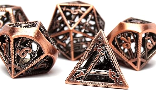 Miniatura 6 de Dados huecos de Devine Retribution - Dados poliédricos de metal con diseño de espadas y escudos (legendario plata D20)
