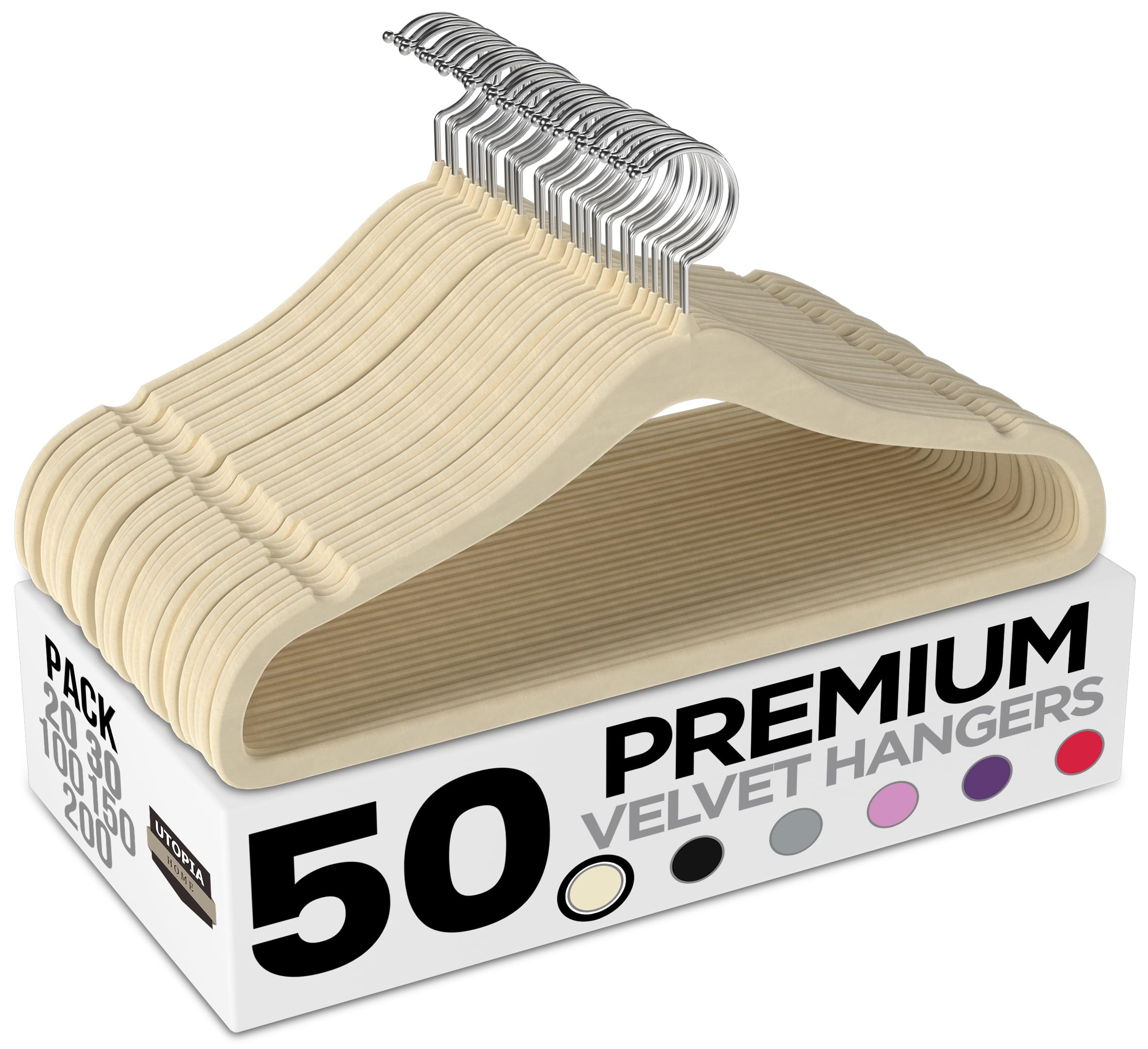 Utopia Home Velvet Hangers 50 Pack - Non-Slip Suit Hangers with 360 Degree Rotatable Hook - for Pants, Coats, Shirts & More (Ivory)