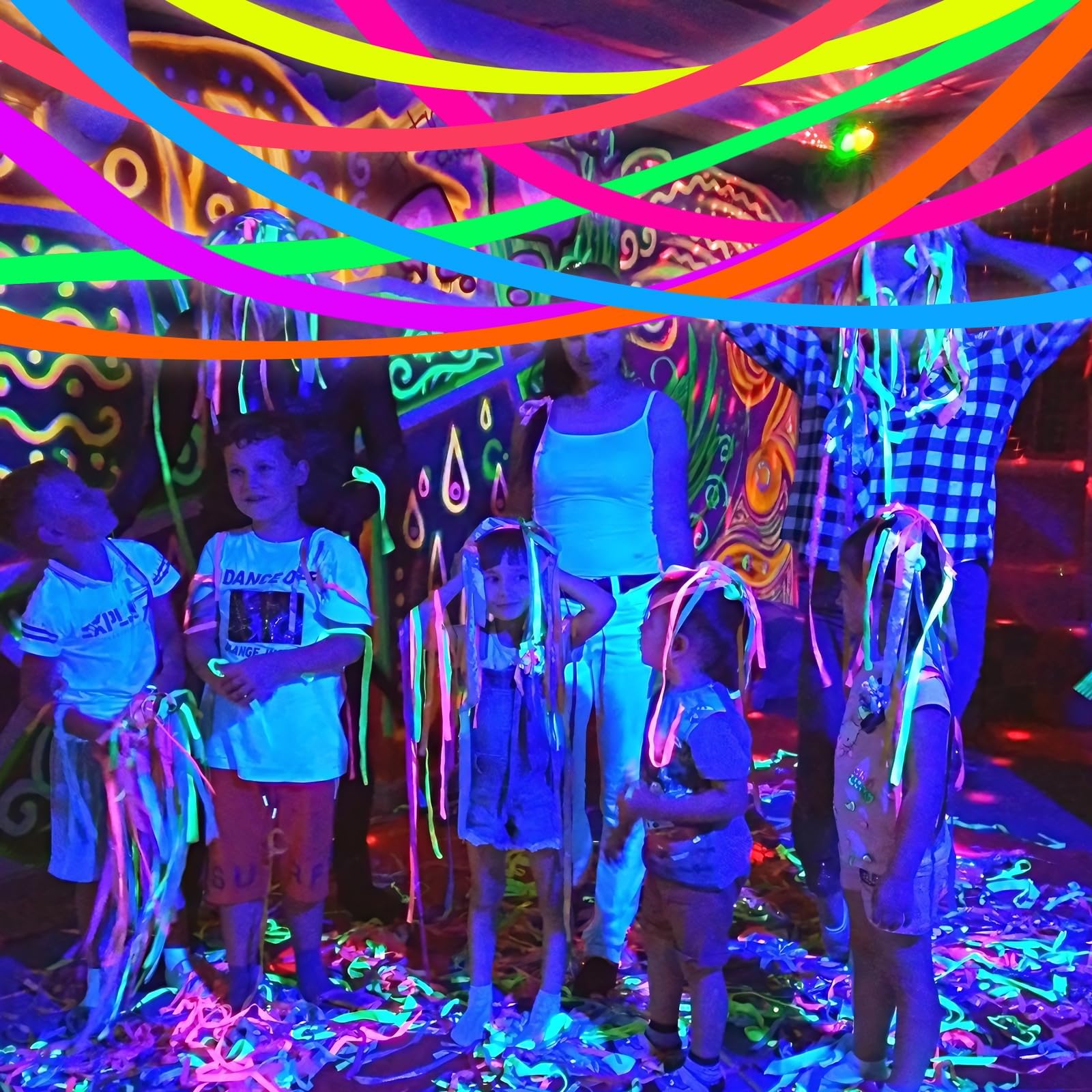 Świecące serpentyny z papieru krepowego, świecące w ciemnym świetle, reaktywne promieniowanie UV, fluorescencyjne, na imprezę, na ślub, urodziny, czarne światło, artykuły imprezowe, dekoracje, 730 m