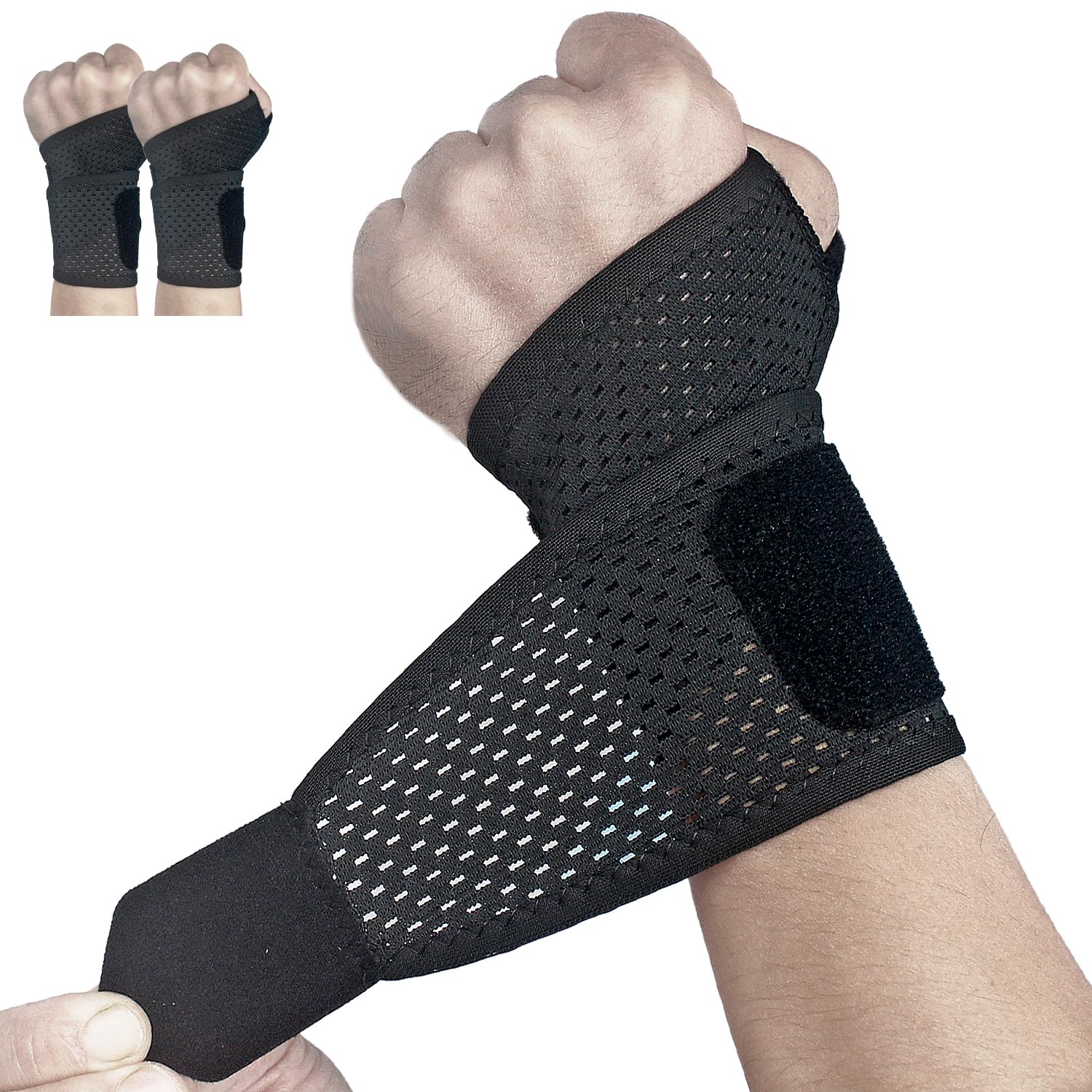 2 Pack Ultra-Thin Mesh Wrist Brace - Breathable Compression Wrist Support for Workouts Daily Use - Adjustable Wrist