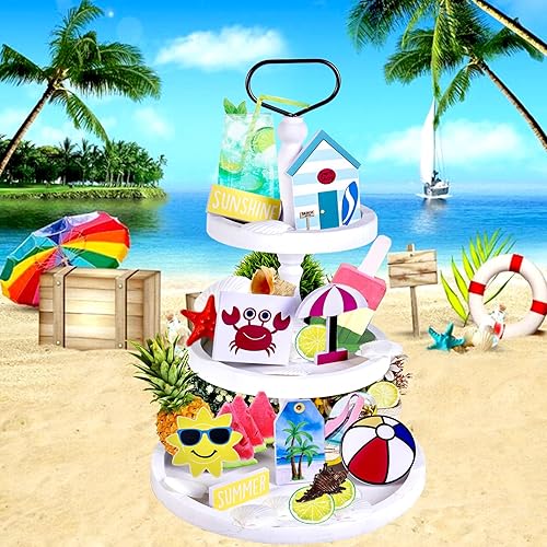 Miniatura 6 de 14 piezas de decoración de bandeja escalonada de playa, bandeja escalonada de verano, bandeja tropical, decoración de playa, océano, granja, verano,