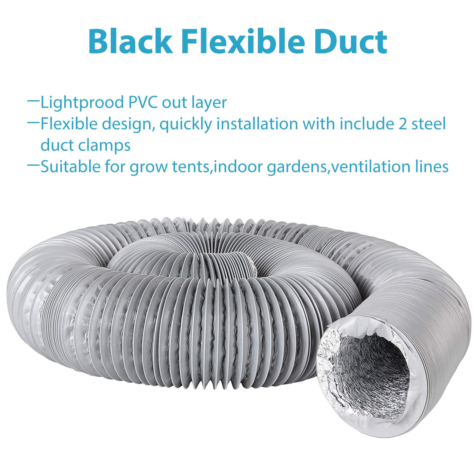 3 Inch PVC Ventilation Ducting 16 FT Long Grey Flexible Aluminum