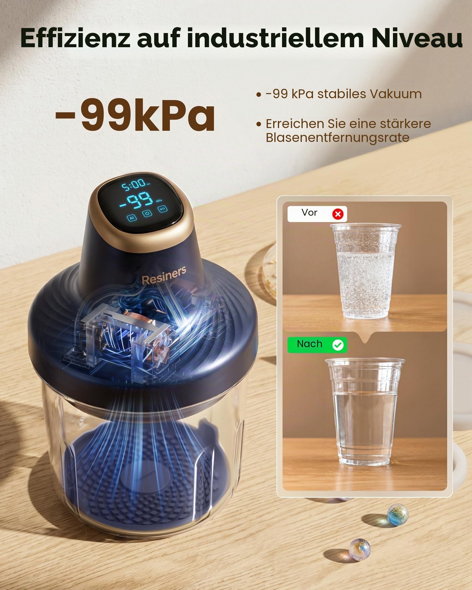 Resiners Airless Pro3 Harzblasentferner, 99 kPa Vakuumkammer (22L/min), 99% Blasen in 3 Minuten entfernen, 3,2L Großkapazität Harz Blasenentferner für Epoxidharz UV-Harz Silikonschmuckherstellung