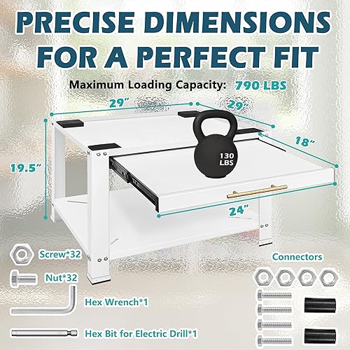 Miniatura 3 de Royxen Pedestales para lavadora y secadora con cajón, pedestal de metal resistente de 29 pulgadas, soporte universal para lavadora para estante de