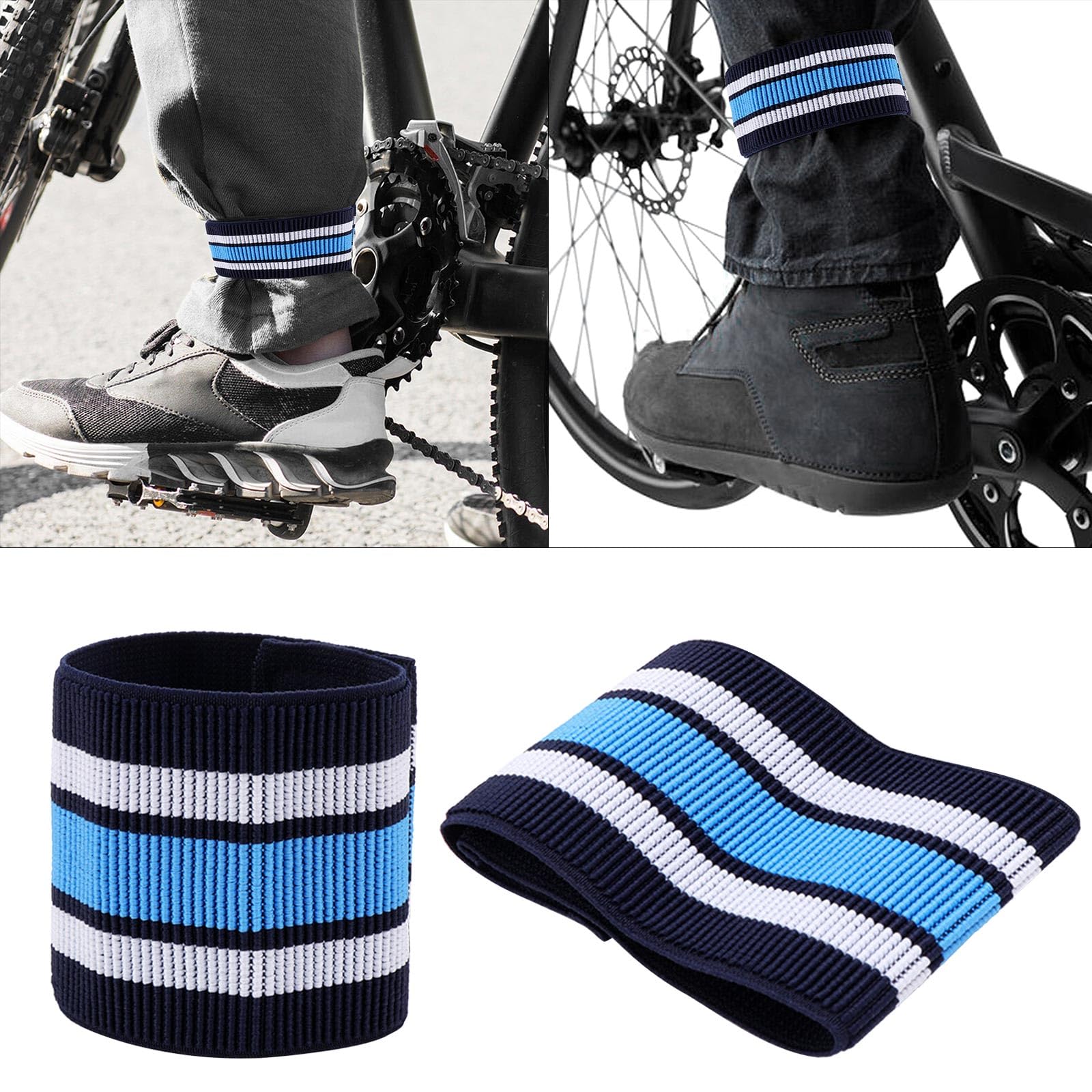 Maybenice 2Pcs Elastic Bike Ankle Leg Riding Puttee Cycling Safety Bind Pant Bands Clip Strap Belt for Cycling Joggings Camping Non-slip Leg Bands