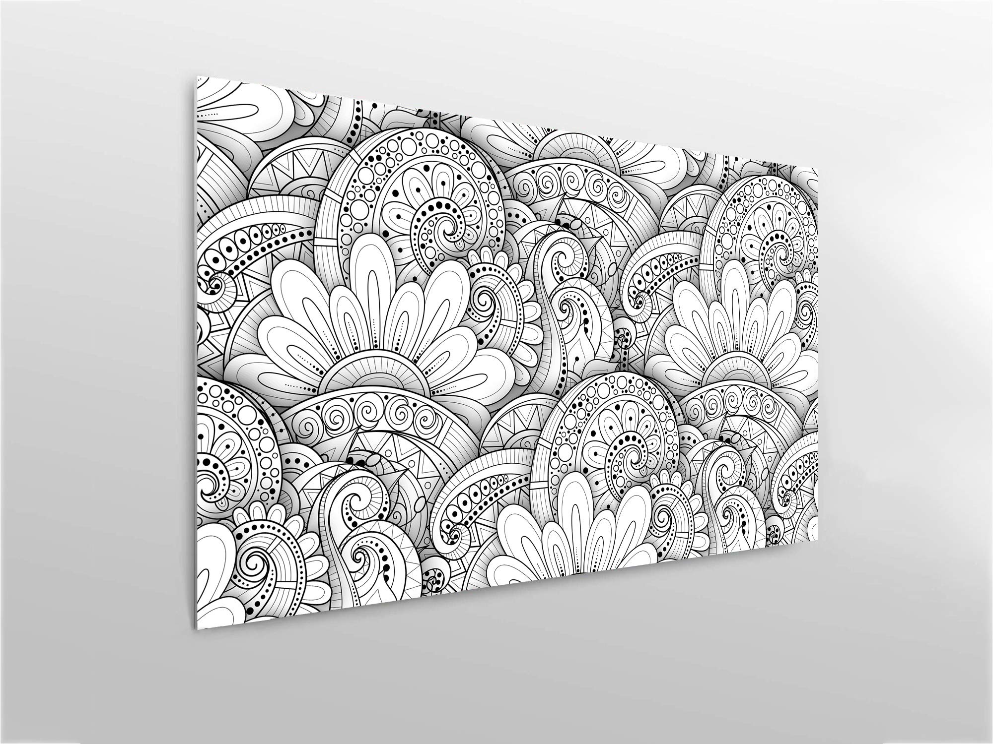 Oedim Cabecero Cama PVC Mandala Flores Blanco y Negro 150x60cm | Disponible en Varias Medidas | Cabecero Ligero, Elegante, Resistente y Económico