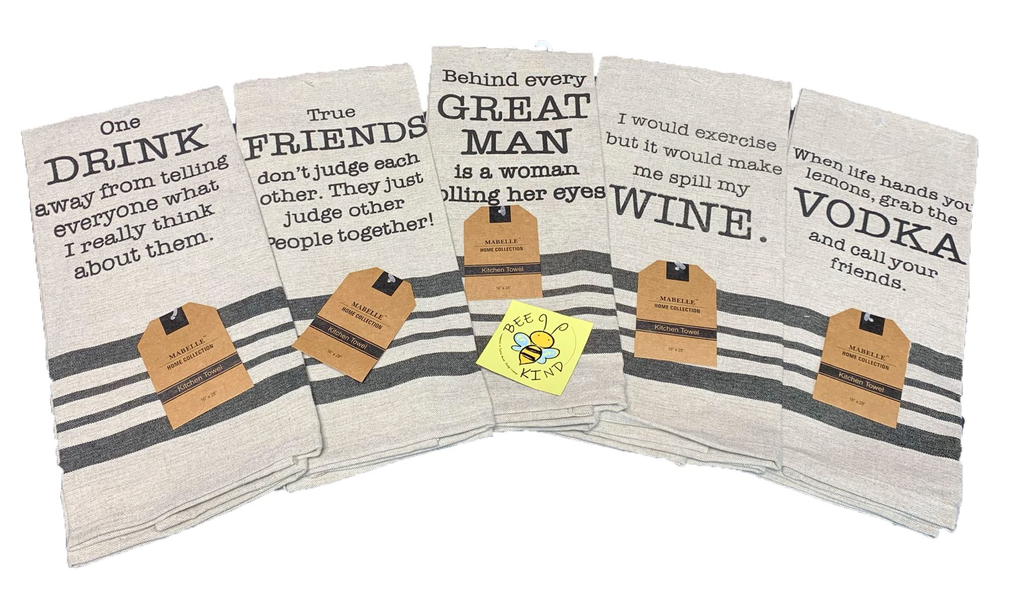Funny Kitchen Towels with Sayings - Dark Linen Kitchen Towels Gift Set - Comes in Gift Bag - Set of 5