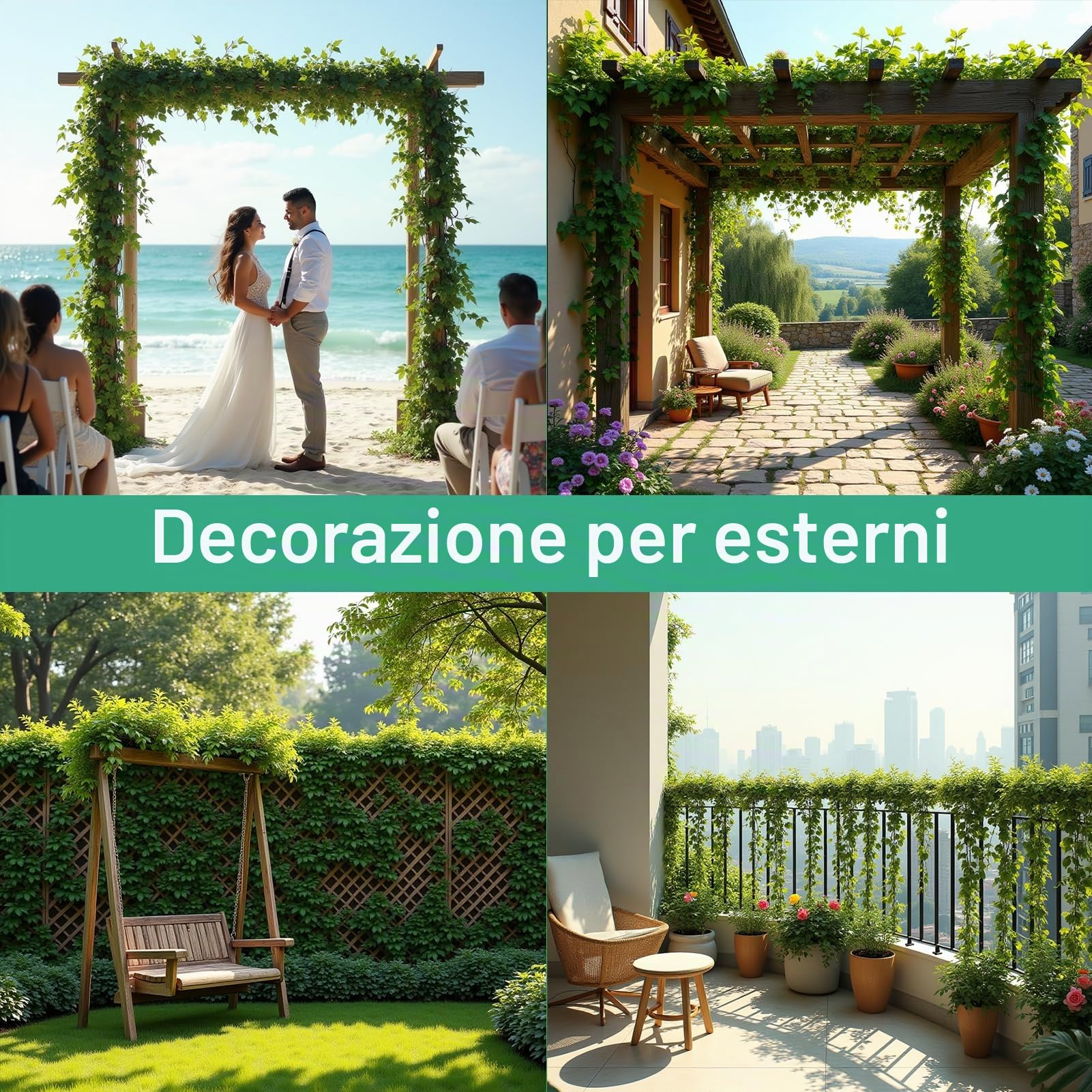 DazSpirit Pianta Artificiale Edera 48 Pezzi Edera Finta, Pianta Artificiale Rampicante Ghirlanda Esterne per Casa, Giardino, Cucina, Festa di Matrimonio e la Decorazione della Parete di Giardino