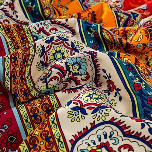 Miniatura 6 de Juego de funda de edredón bohemio, tamaño individual, colorido, floral, bohemio, a rayas, juego de ropa de cama de microfibra suave, funda de