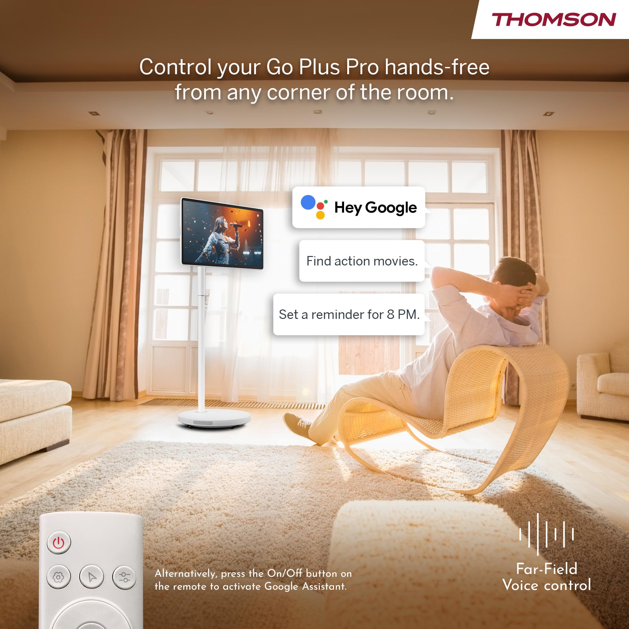 Thomson Go Plus Pro 27 Zoll (69 cm) 4K UHD Smart Touch Display, Android, Sprachsteuerung, Hotspot, 9000 mAh Akku, 5MP Kamera, Subwoofer, WiFi 6, Bluetooth, Tragbarer Ständer -27UE7M45- Weiß