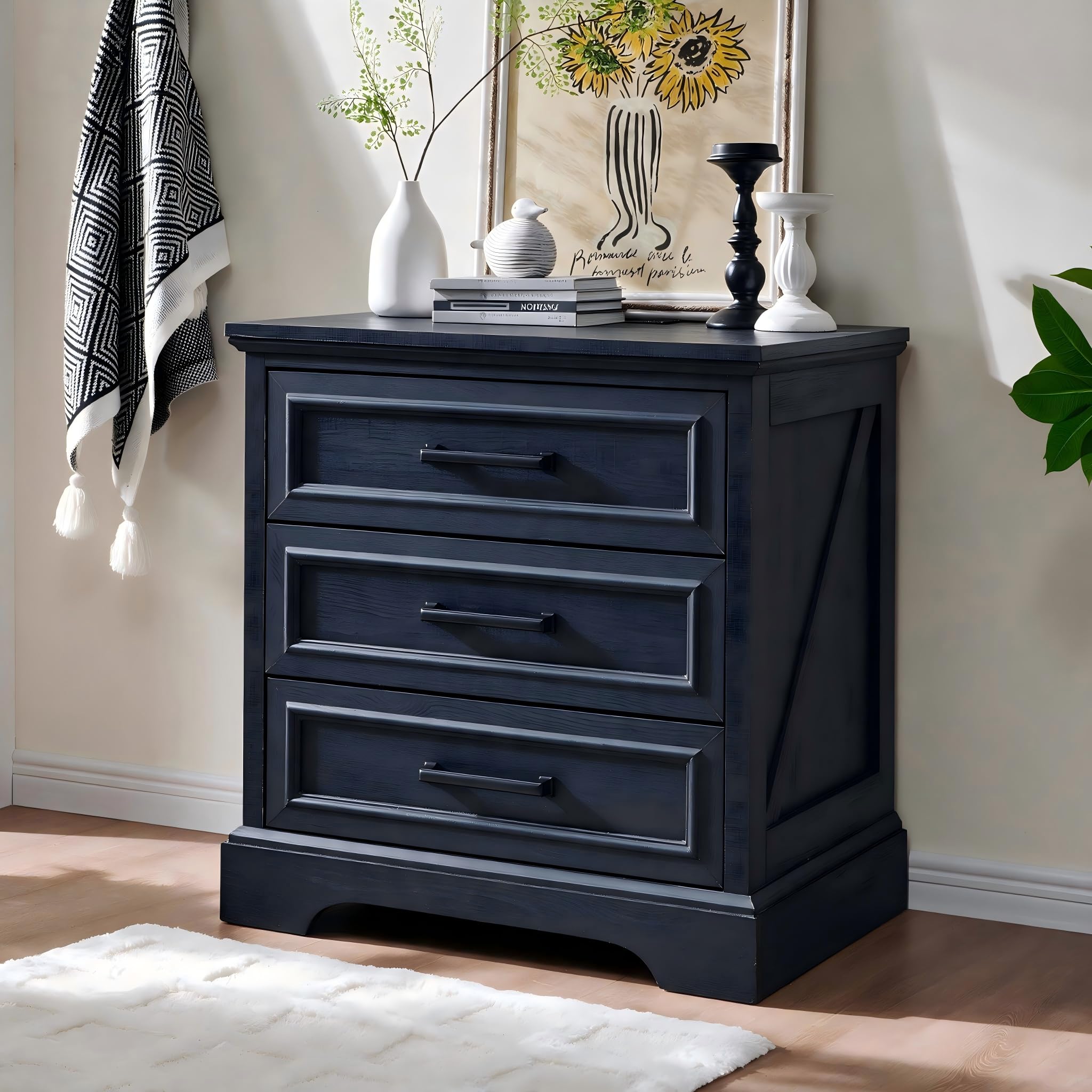 ACCOHOHO Farmhouse 3 Drawer Dresser in Black