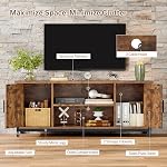 FIONESO Farmhouse TV Stand for 55 Inch TV, TV Table with 2 Cabinets & Shelf, Entertainment Center with Metal Frame & Cable Management, for Living Room, Bedroom, Rustic Brown