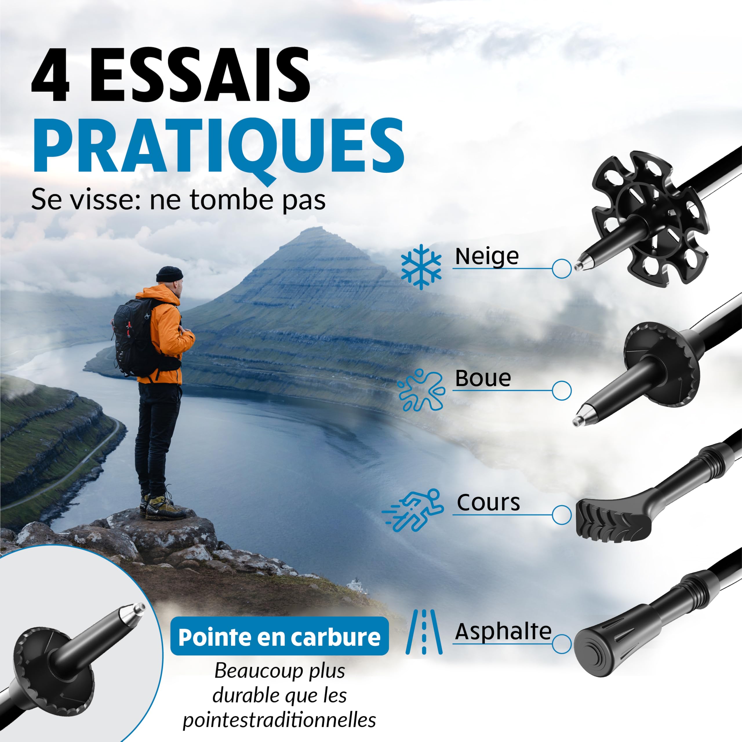 Terra Peak® Bâtons de Marche et Randonnée télescopiques (Pliables, Extensibles, réglables, légers) - Canne et Randonnee pour Trekking, Nordique Walking, Trail Running, Montagne Femme et Homme