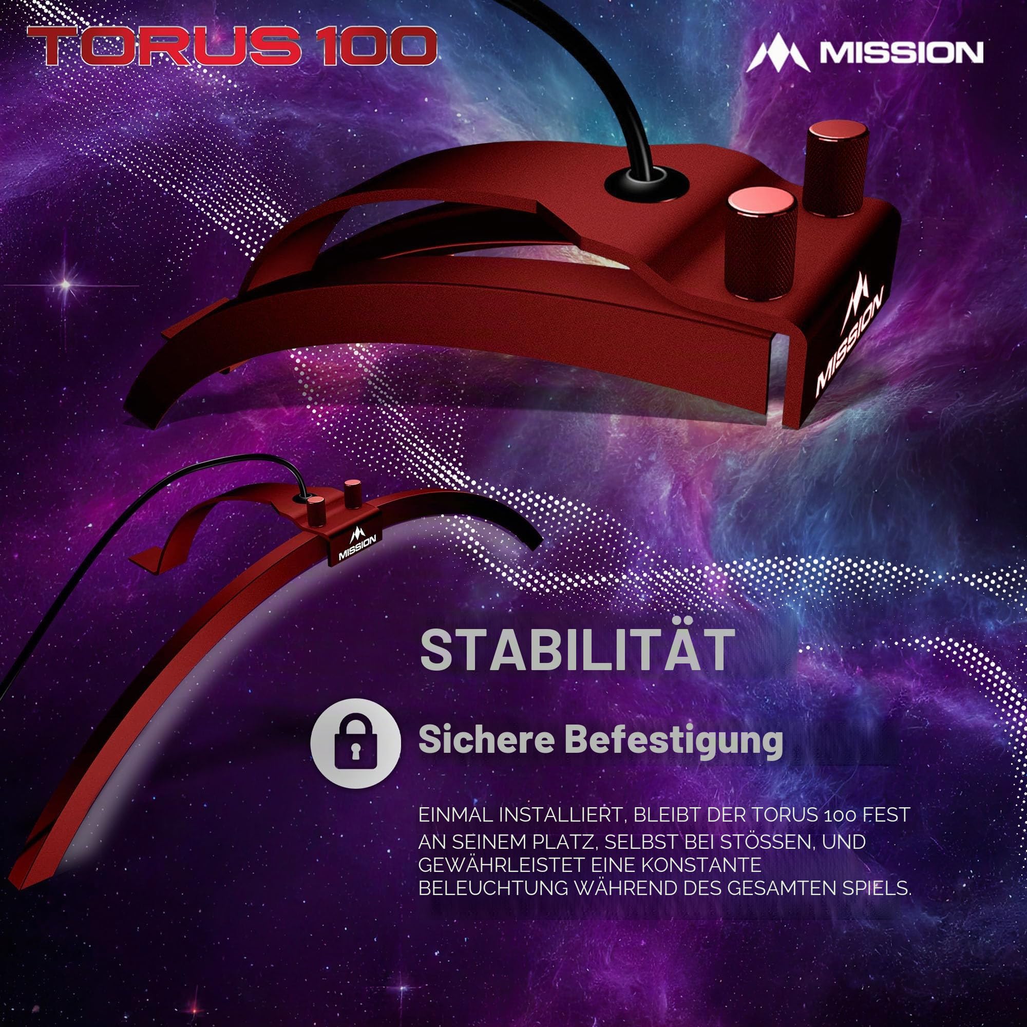 Mission Darts TOR100 Torus 100 | Dartscheibe LED klappbar tragbar Dartscheibe Reise Beleuchtungssystem