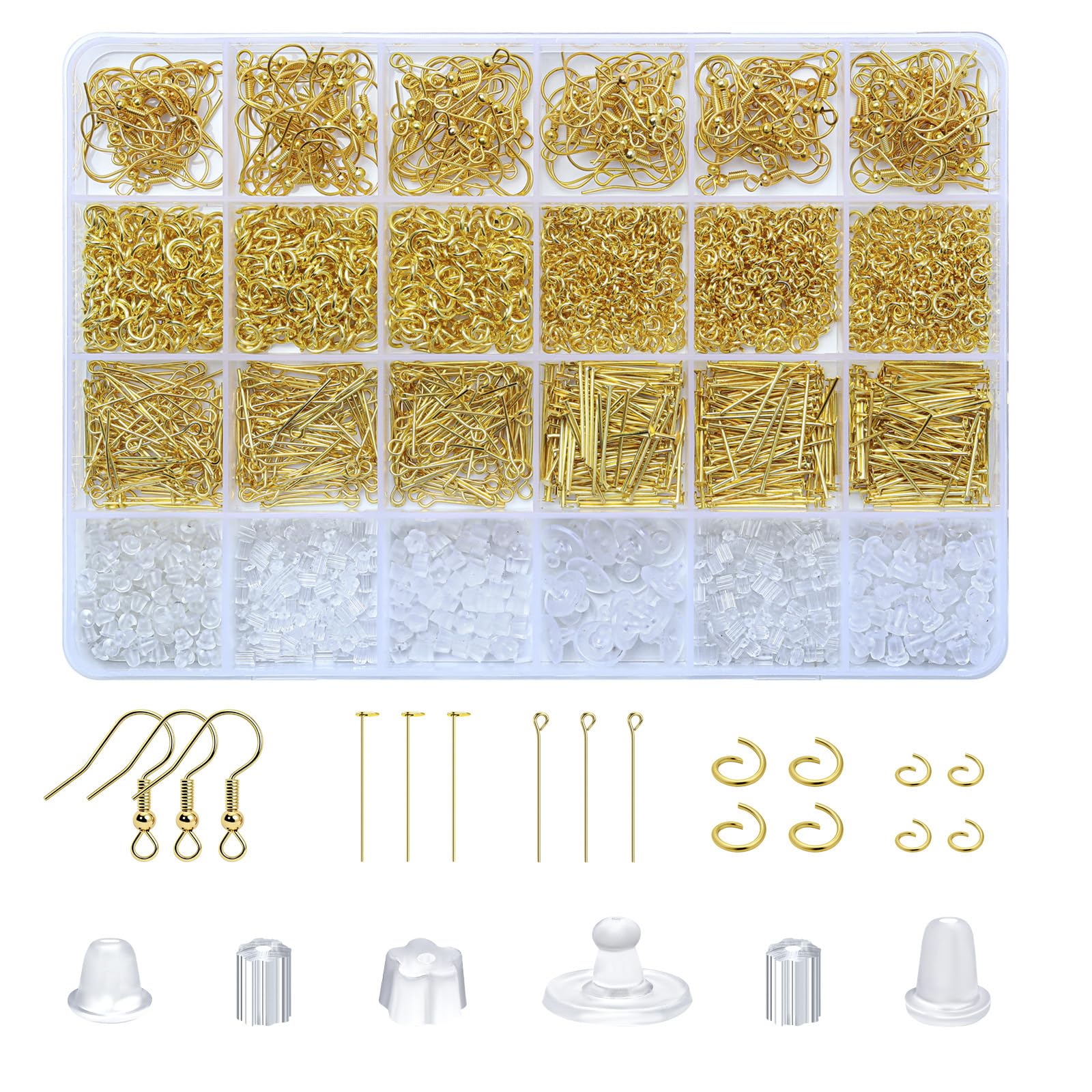 Prettme Gold Earring Making Kit, Hypoallergenic Earring Making Supplies with Backs, Pins, Hooks and Jump Rings for DIY Earrings and Jewelry Repair