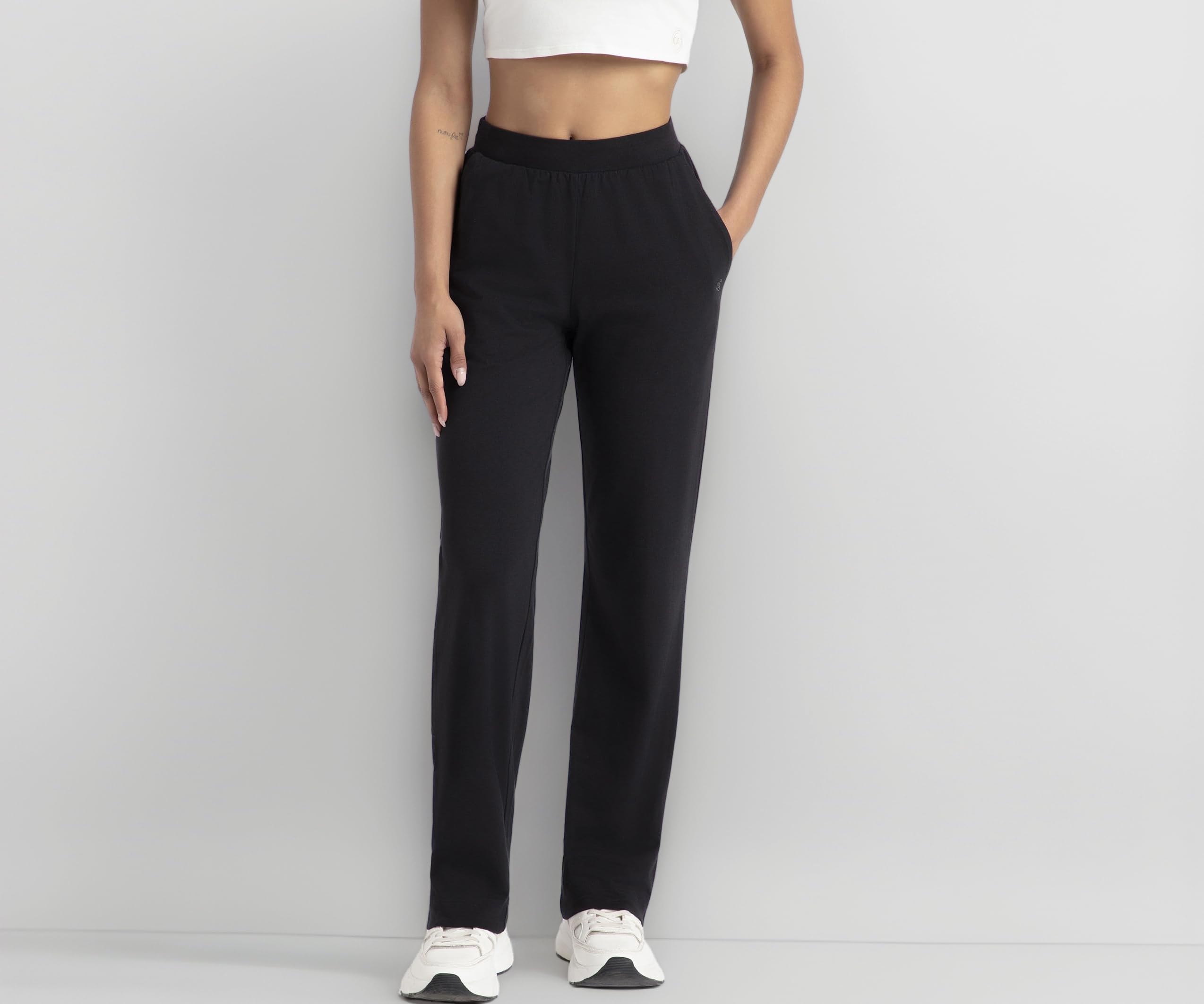 1302 Women's Super Combed Cotton Elastane Stretch Relaxed Fit Trackpants with Side Pockets