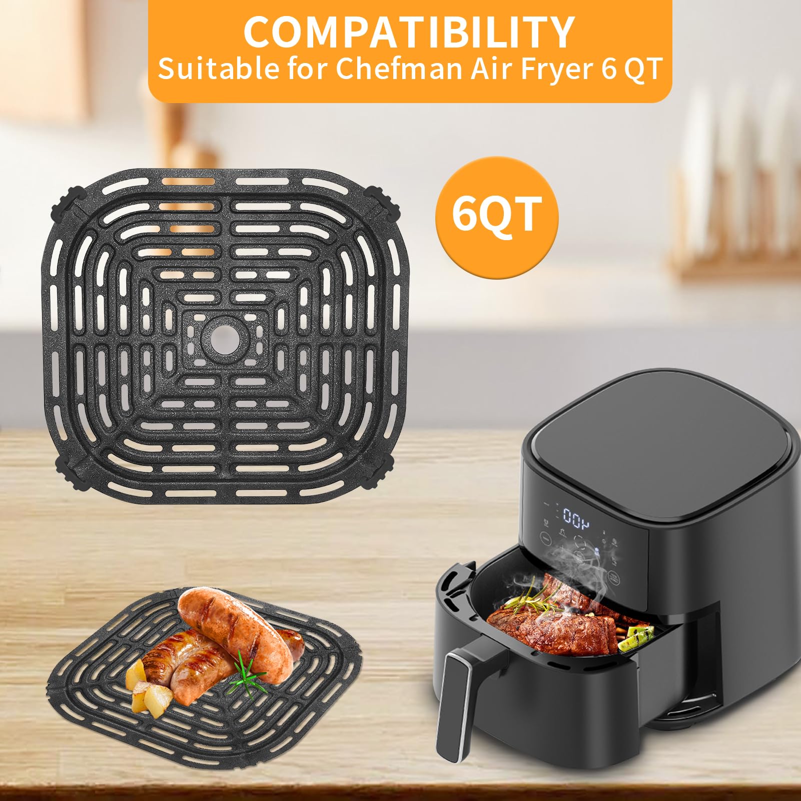 Air Fryer Grillpfanne Für CHEFMAN 6 Quart – Antihaftbeschichtet, 22,9 X 21,6 Cm, Spülmaschinenfest (Ersatzteil)
