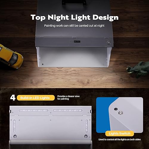 Miniatura 6 de VIVOHOME Cabina de aerosol de pintura con aerógrafo de doble ventilador con 4 luces LED, mesa giratoria y manguera de filtro, cabina de aerógrafo