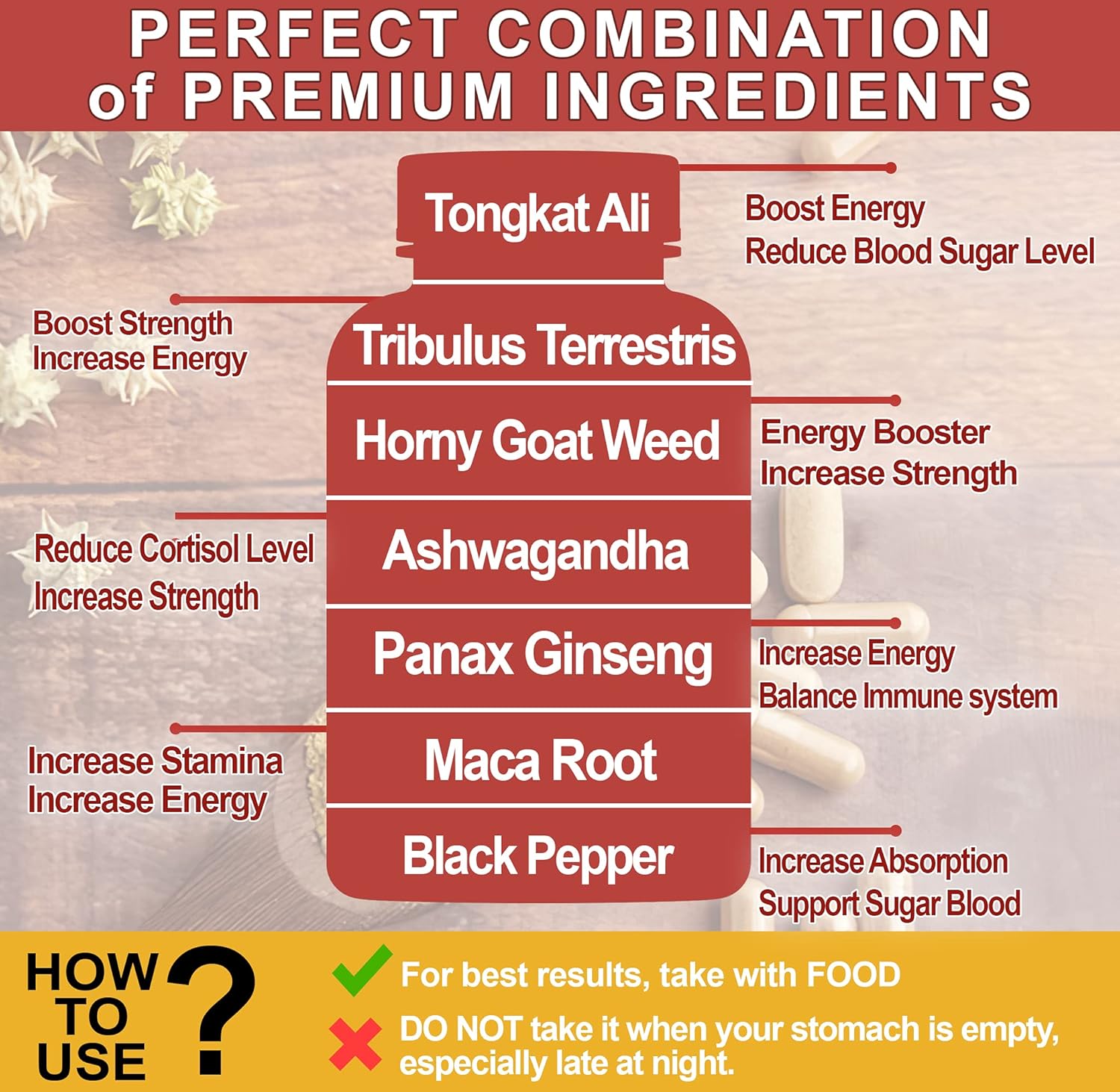 7 IN 1 Ultra Tribulus Terrestris with Horny Goat Weed Capsules 9170 mg - Maximum Strength with Ashwagandha Tribulus Maca Root Enhance Energy Stamina for Men Women 1 Bottle - 3 Month Supply : Health & Household