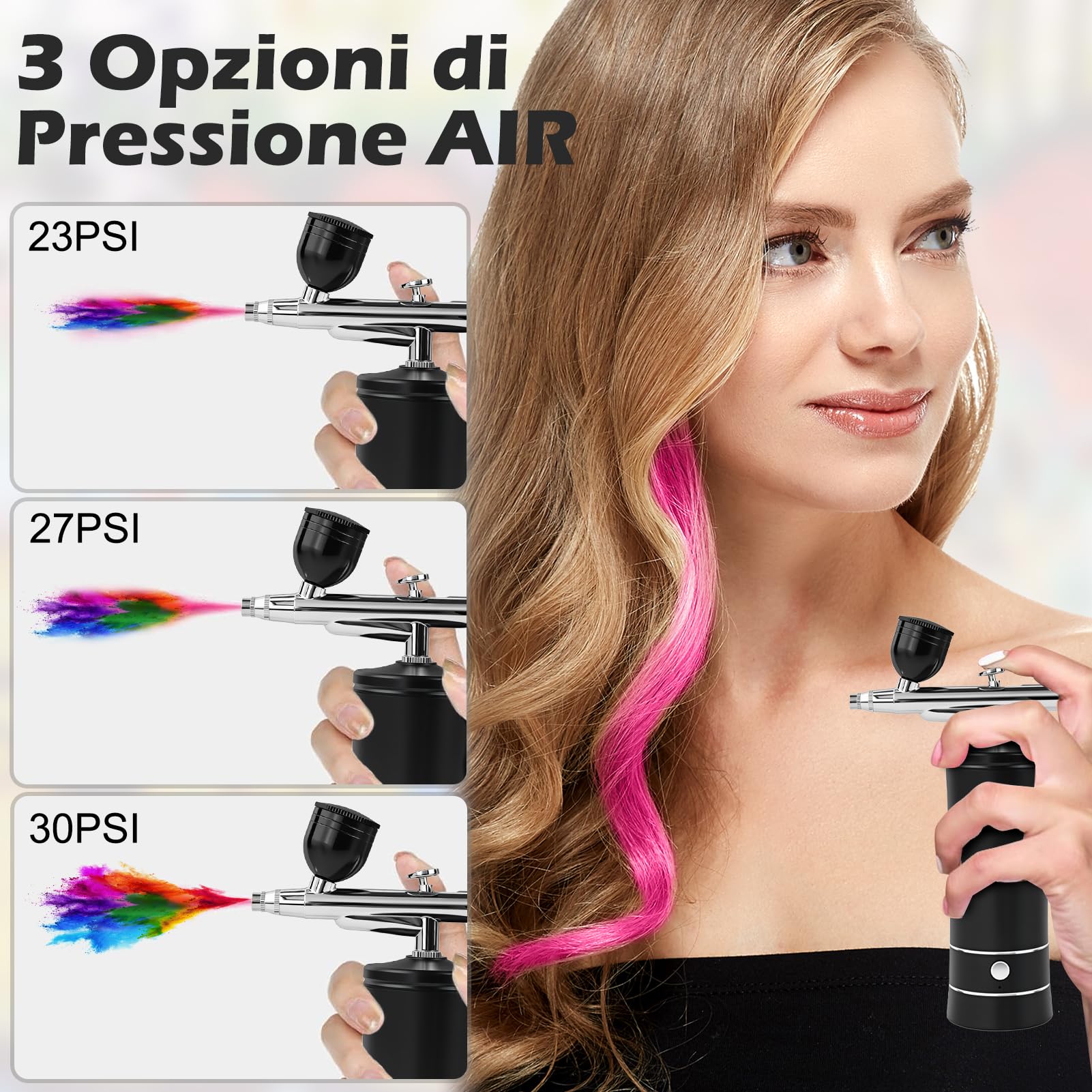 Set aerografo portatile con compressore, Plus | Pistola aerografo ricaricabile da 950 mAh, per nail art, decorazione di torte, trucco, tatuaggi, modellismo