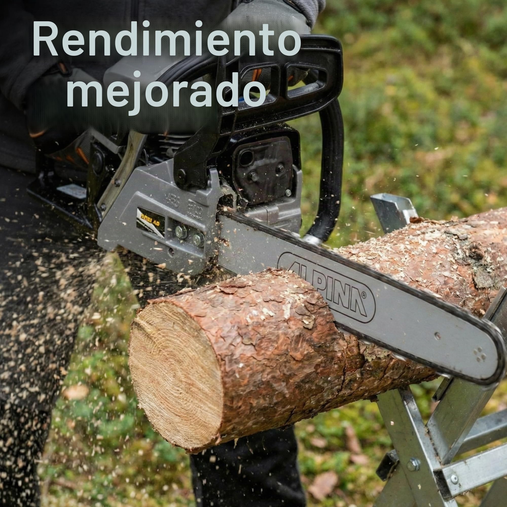 Alpina Motosierra de gasolina ACS 46 (18)’’, Para uso doméstico de corte de leña, Barra de corte 45 cm (148’), Motor de gasolina 45 cc, 1800 W, Velocidad de cadena 21 m/s, Bomba de aceite ajustable