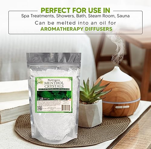 Miniatura 3 de Nutrigins Cristal de mentol, 1 libra, puro orgánico, 100% natural, cristales de mentol de mentol de mentas, mentas, menta, arvensis - Viene en bolsa