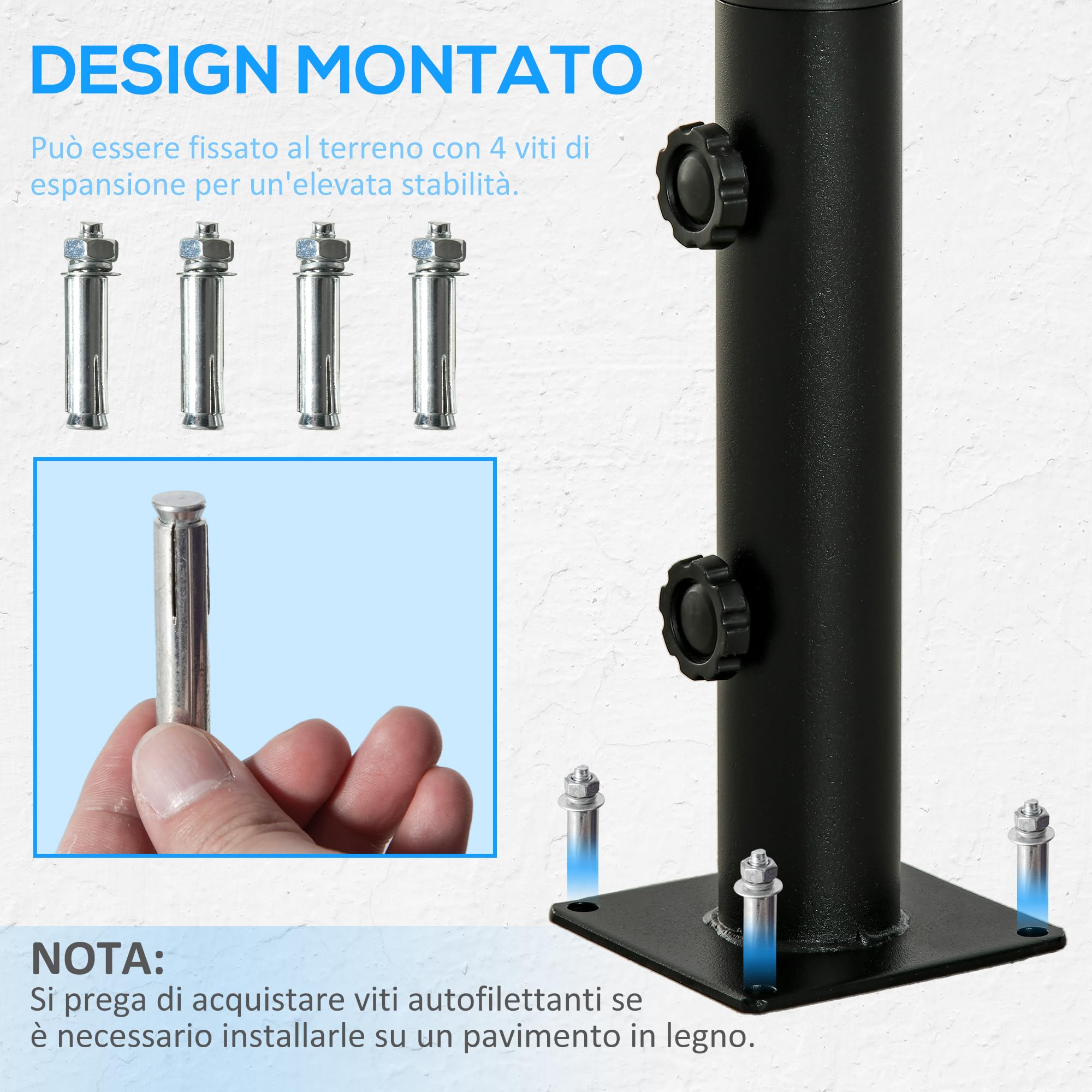 Outsunny Base per Ombrellone, Basamento per Ombrellone in Metallo, per Pali di Ombrelloni da Ø34/38/48 mm, per Patio, Pontile, Giardino e Cortile, Nero